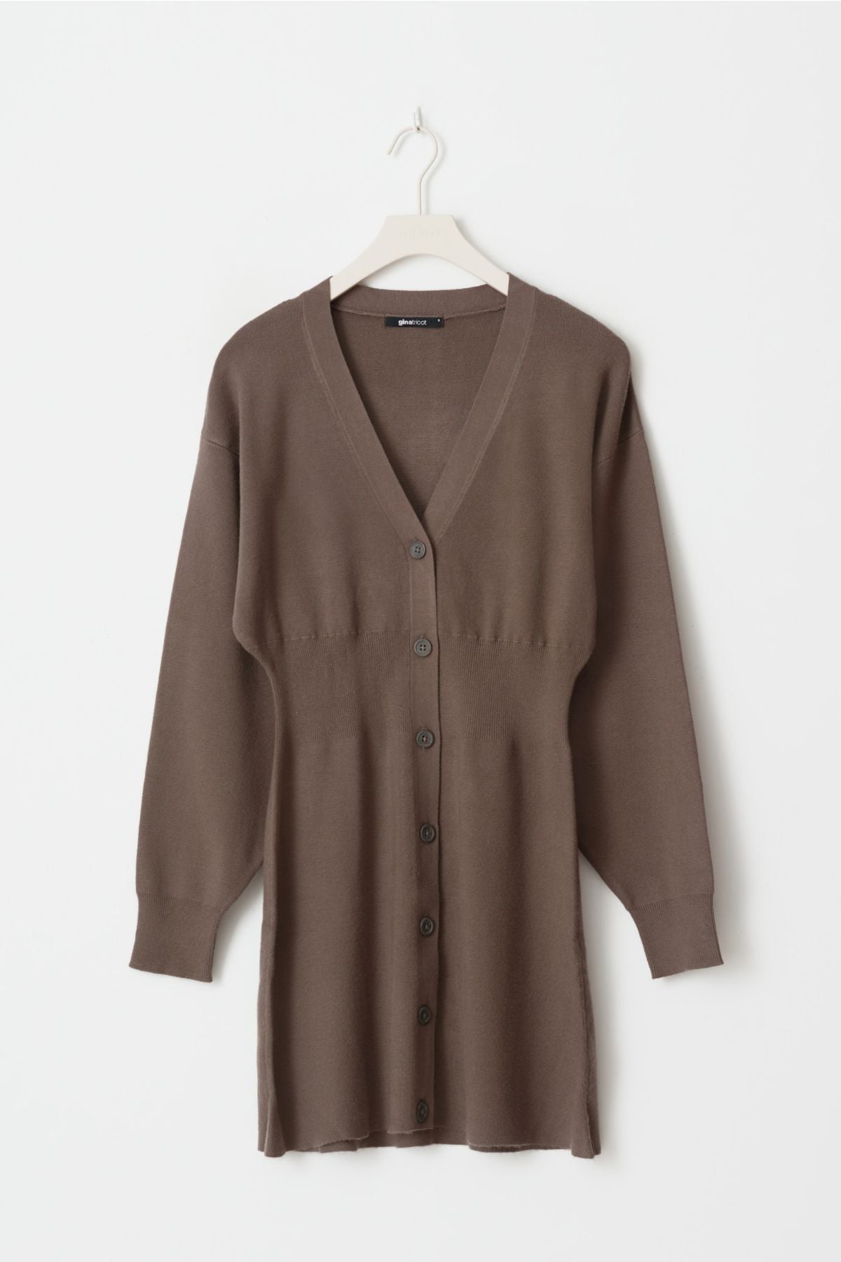 Strickkleid mit Knopfleiste - taupe