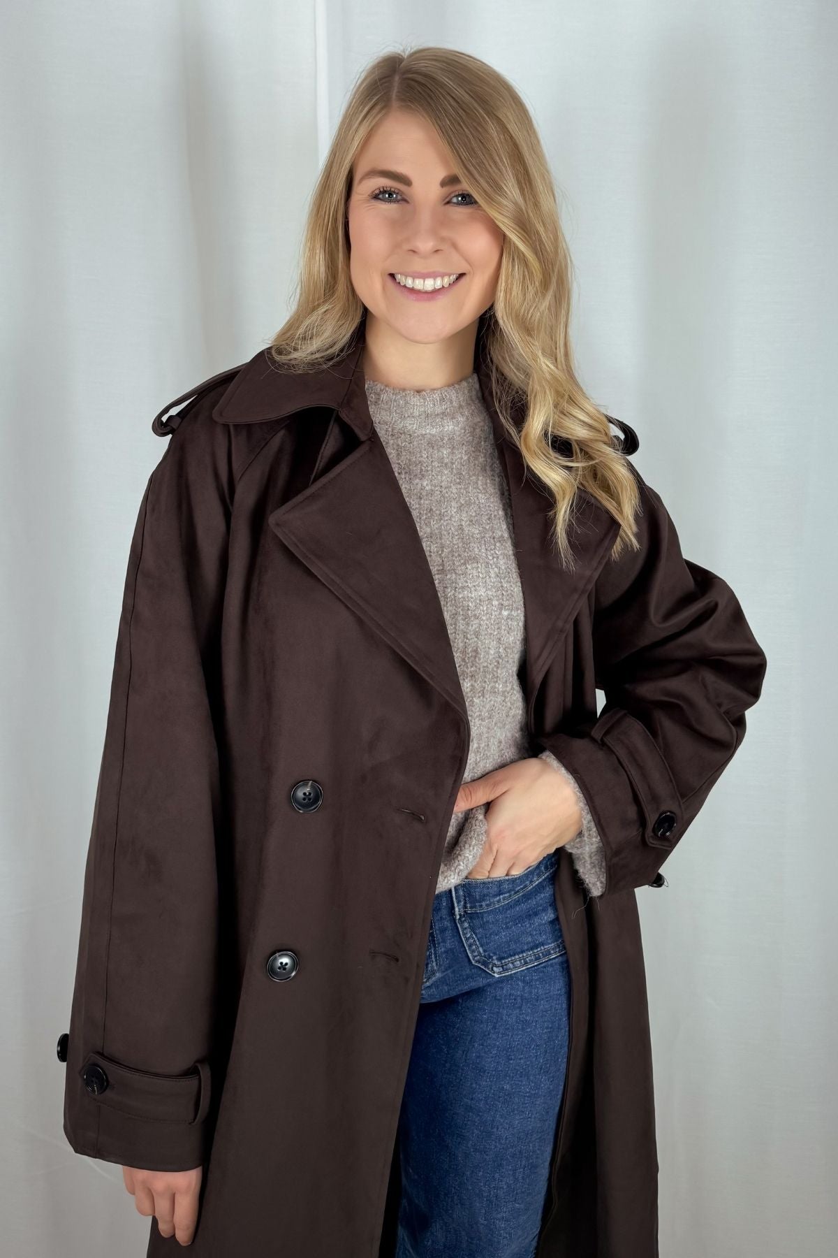 Trenchcoat - Suede - dunkelbraun