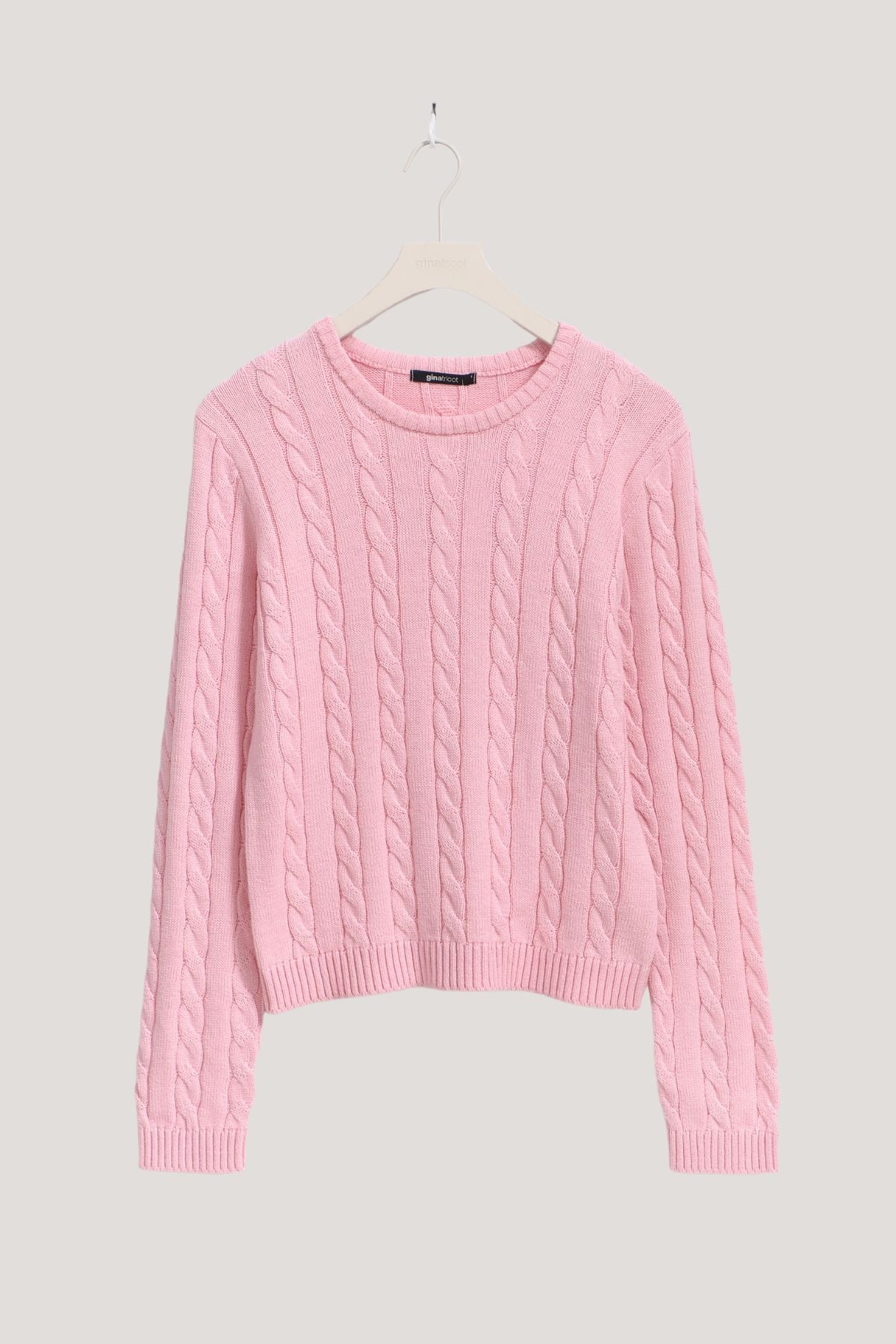 Strickpullover mit Zopfstrick - Rosa