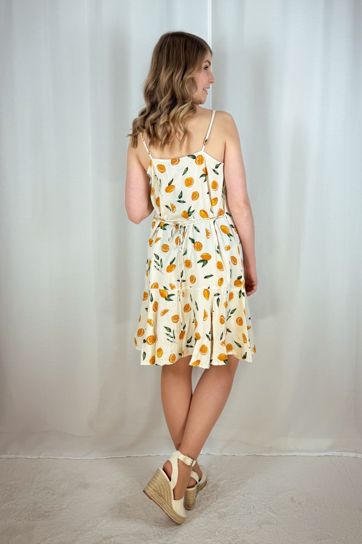 Kleid Nya - beige mit Orangen