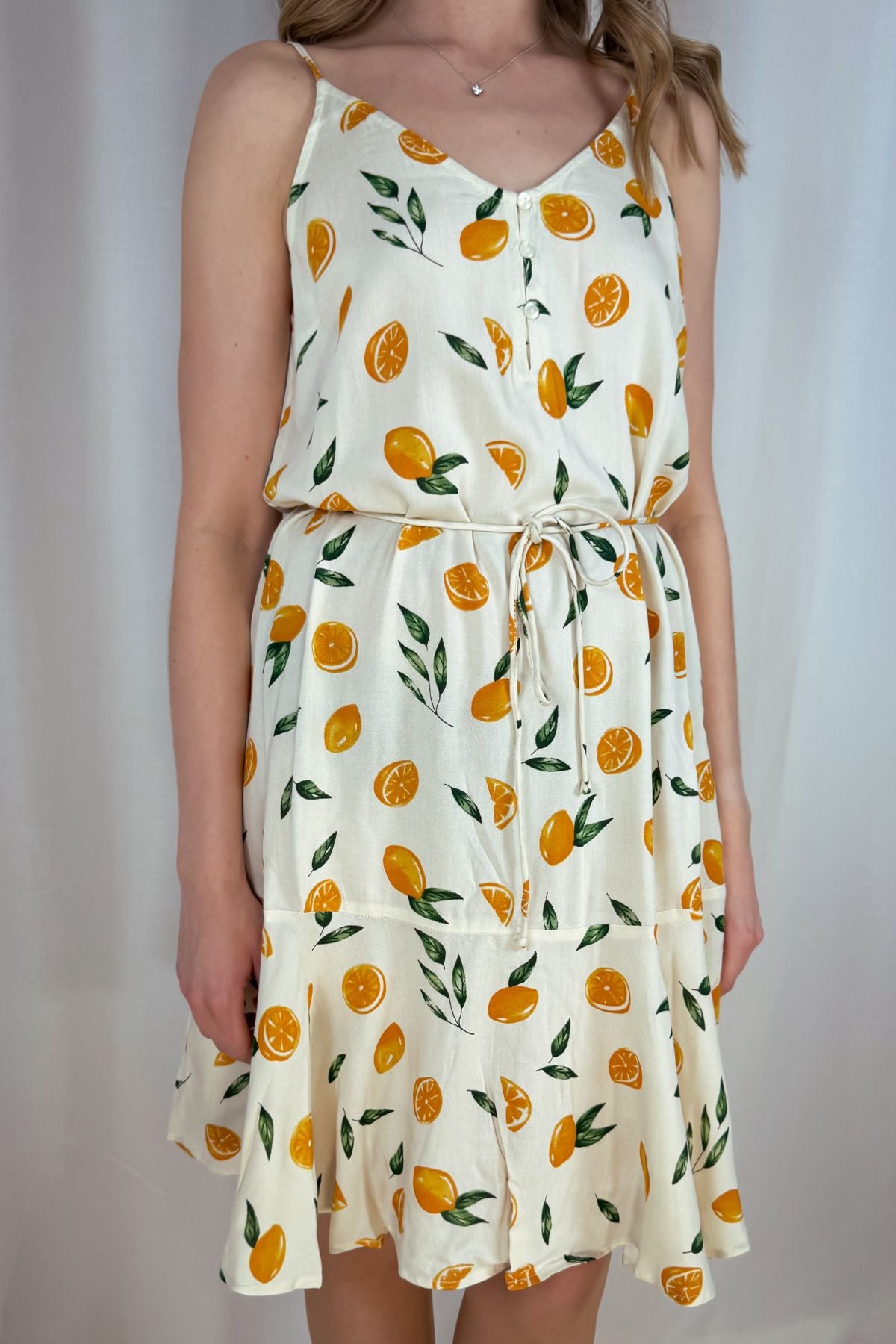 Kleid Nya - beige mit Orangen