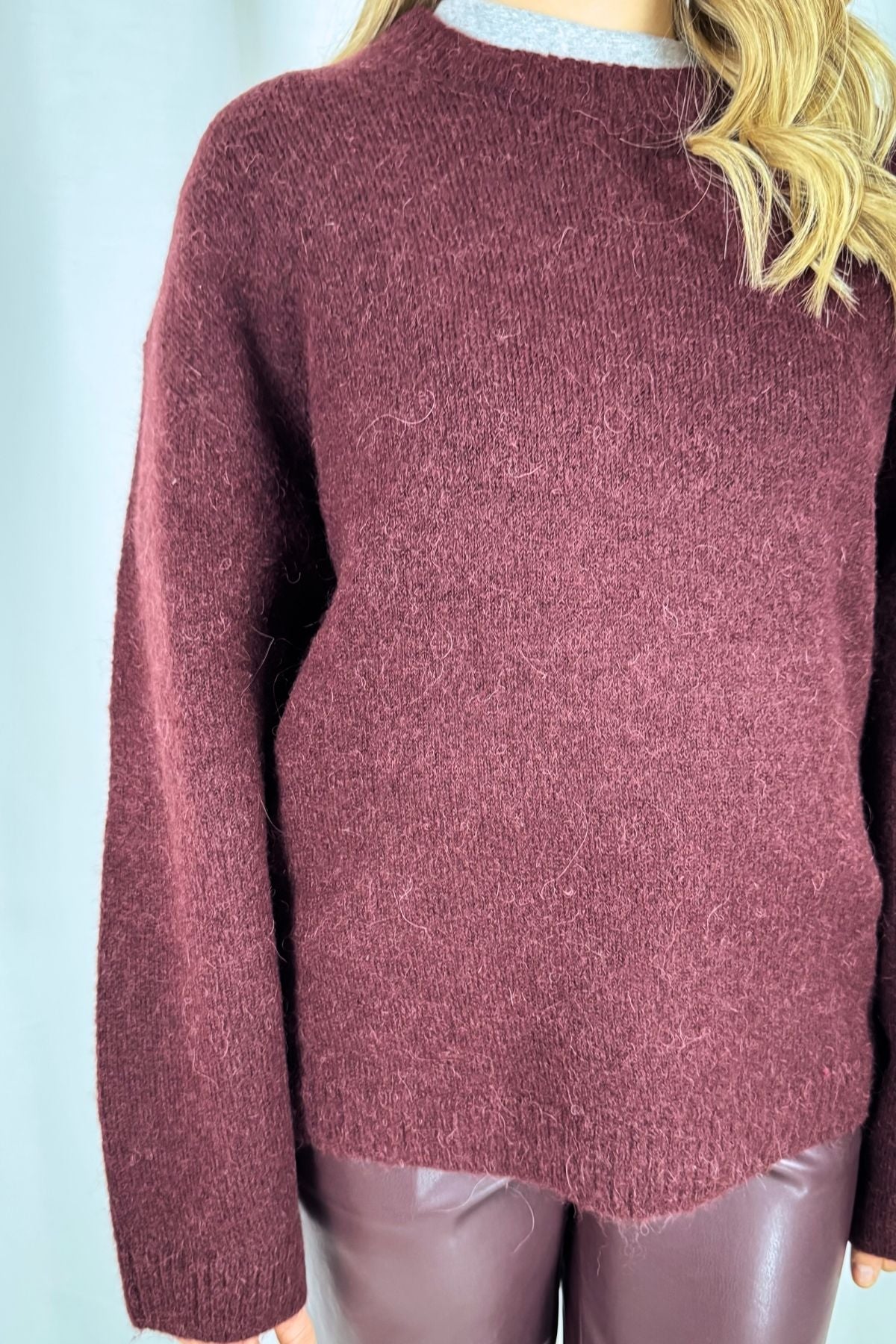 Strickpullover mit Rundhals - burgunder