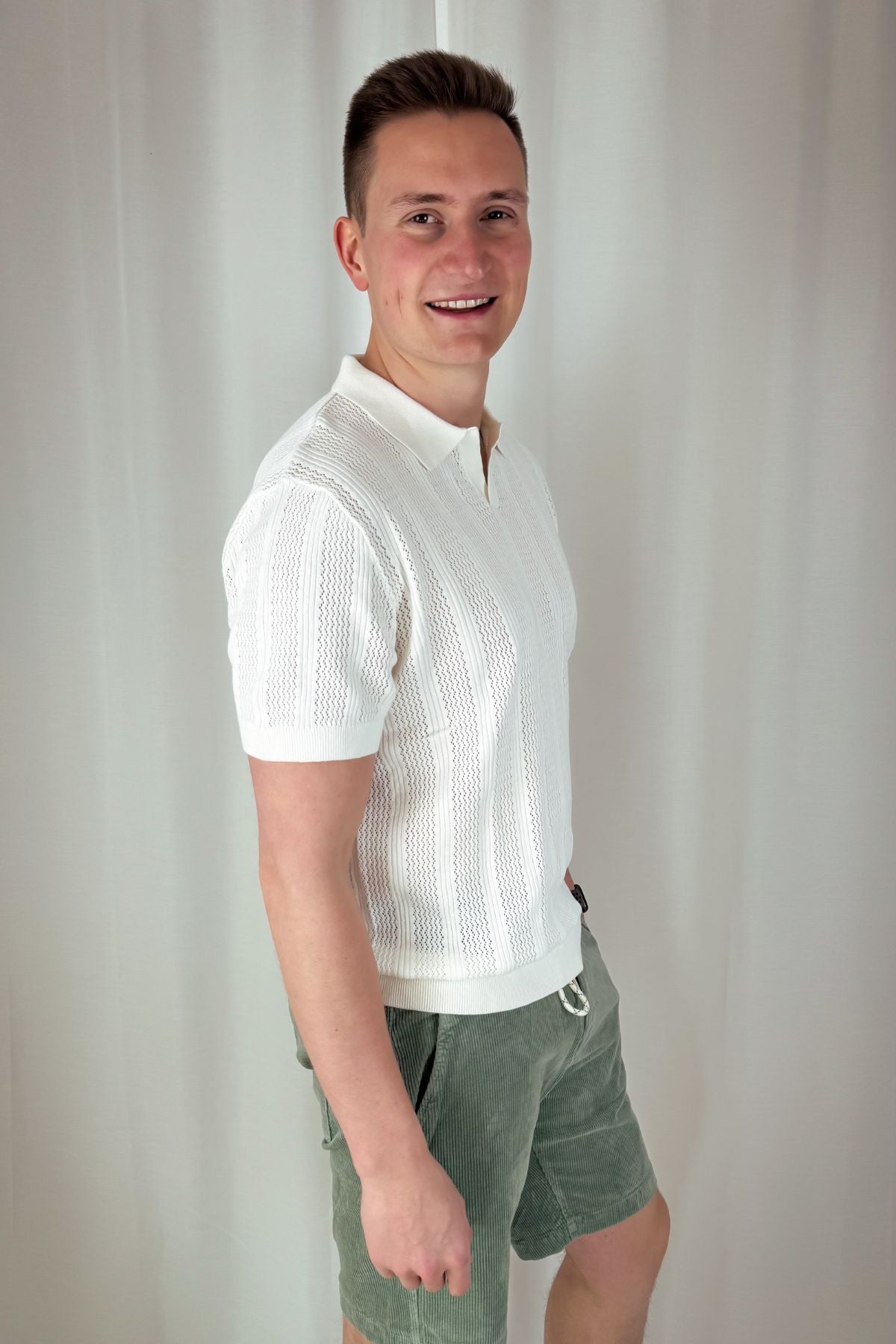 Strickpolo Wells - Weiß