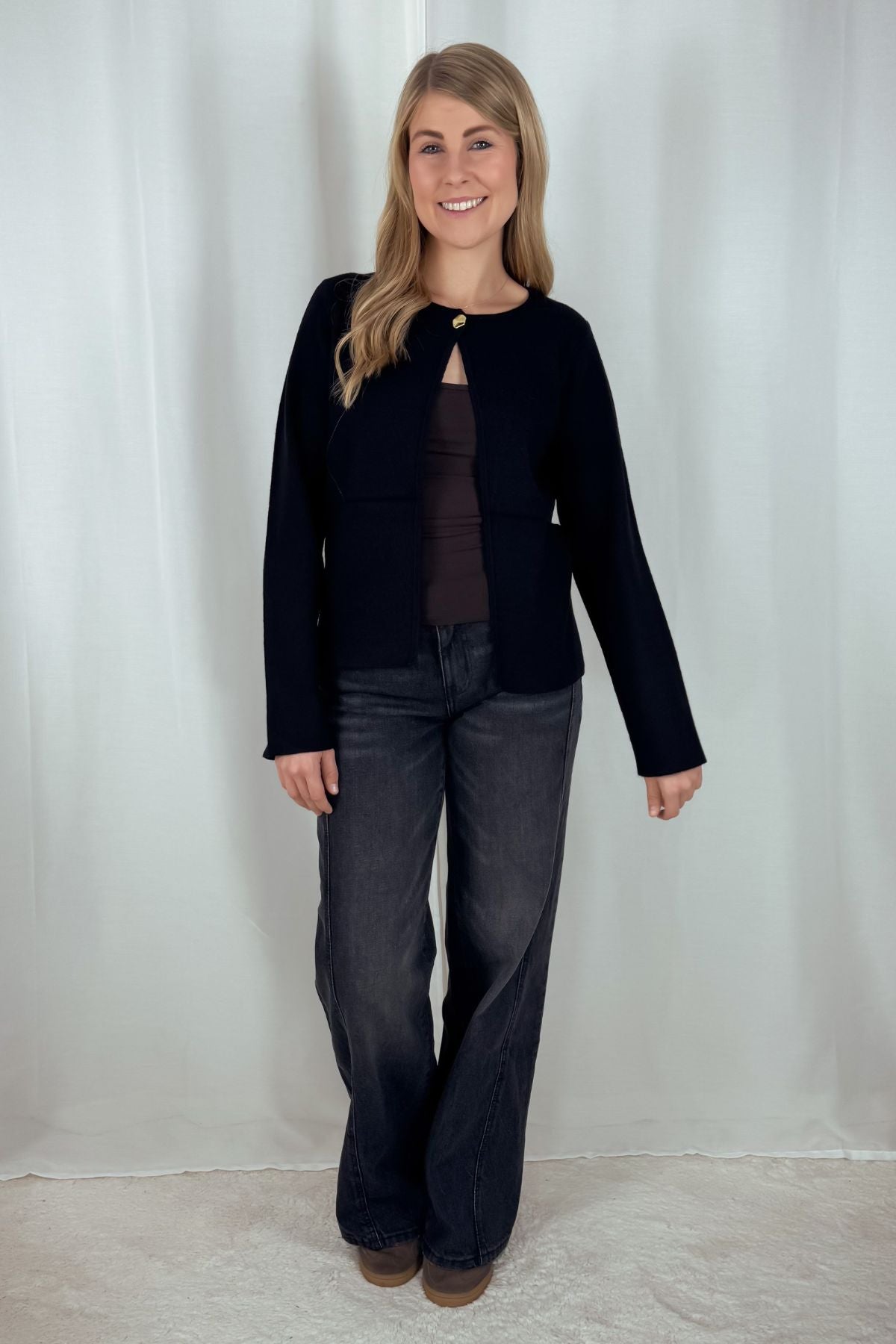 One Button Strickcardigan - schwarz