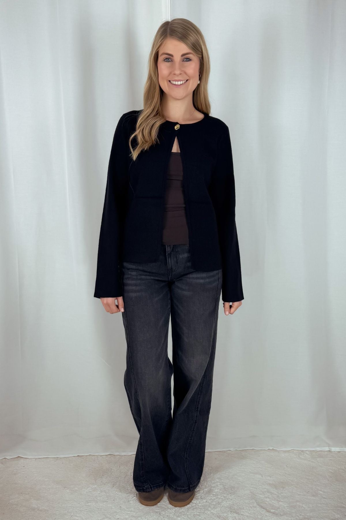 One Button Strickcardigan - schwarz