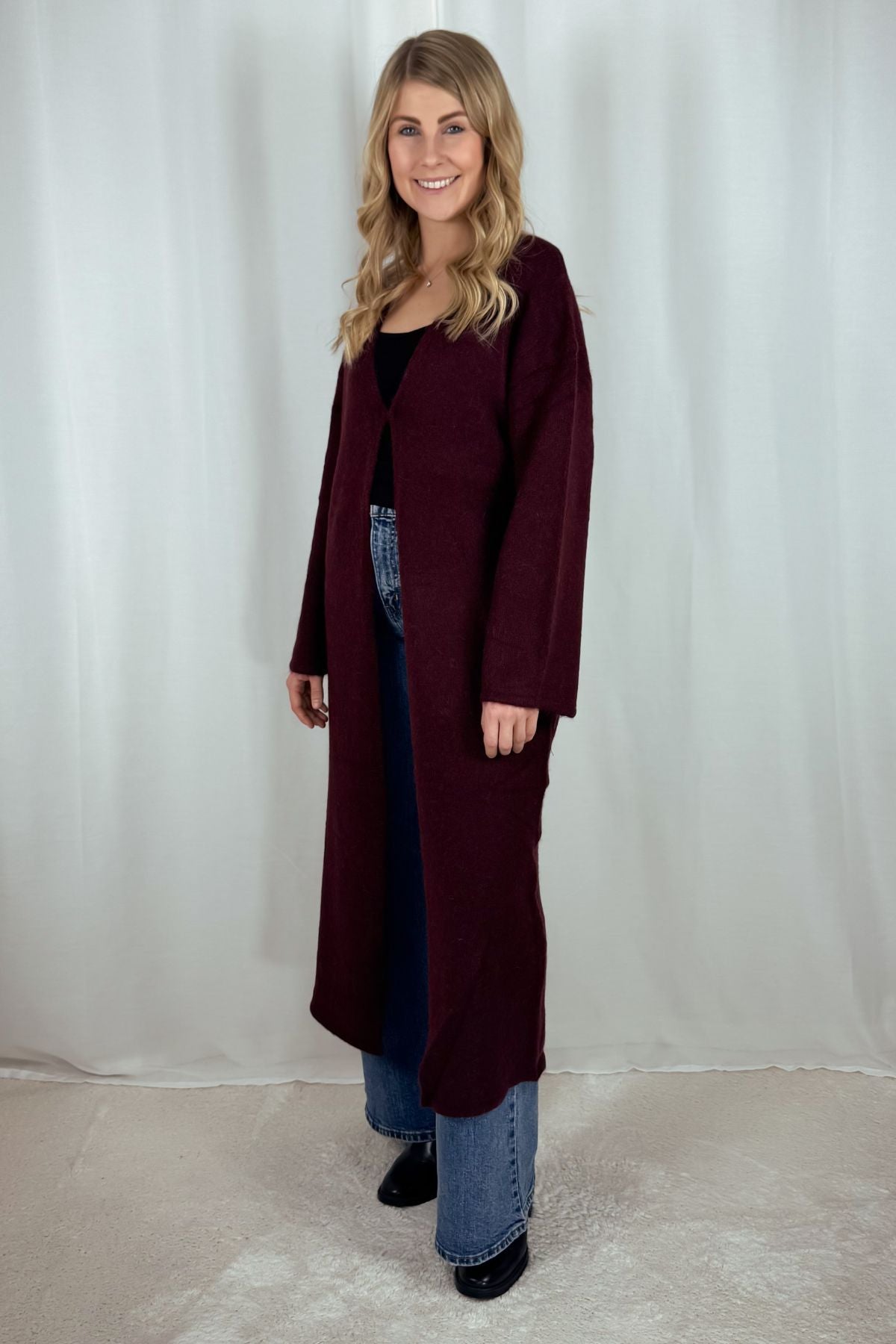 Langer Strickcardigan - burgunder