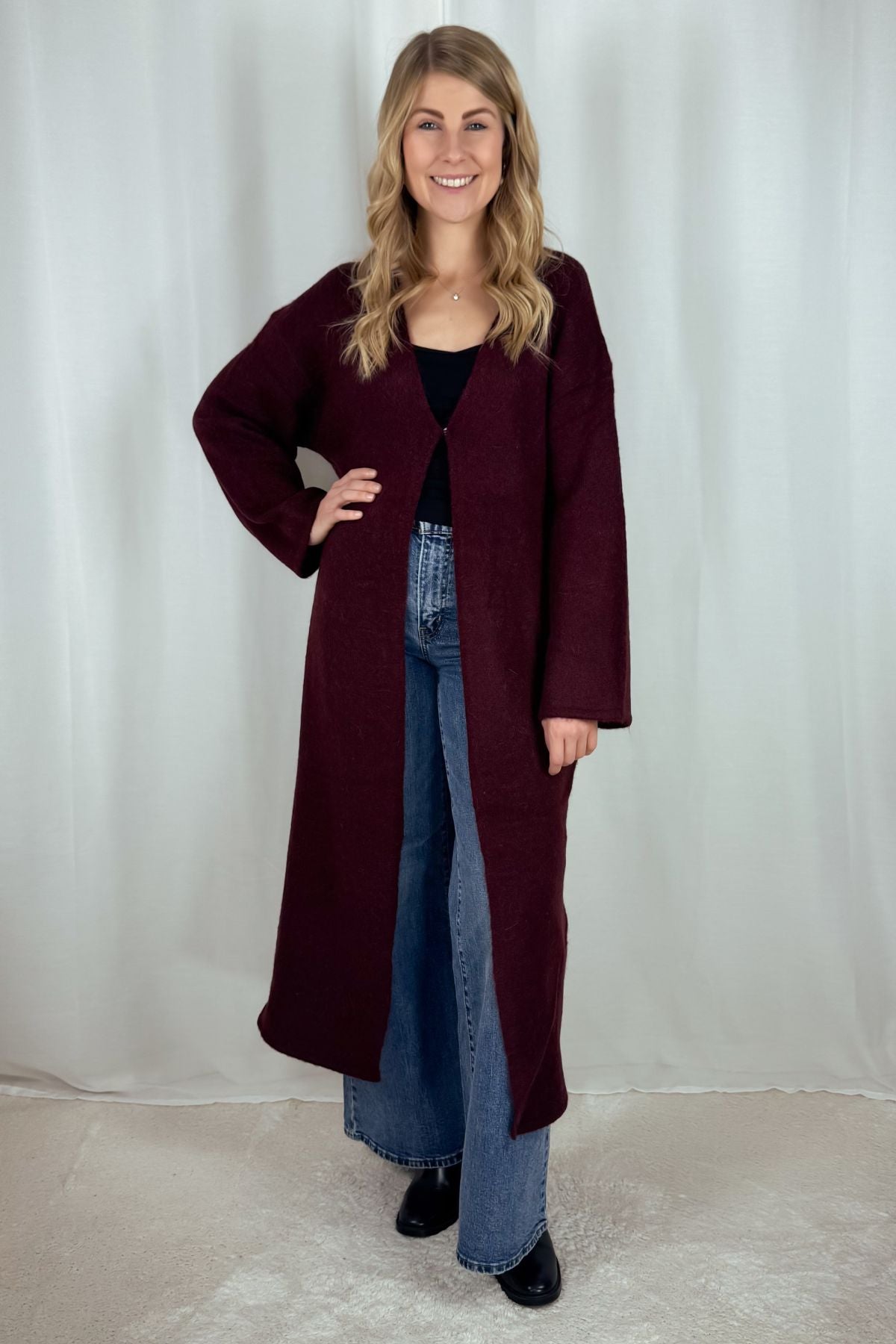 Langer Strickcardigan - burgunder