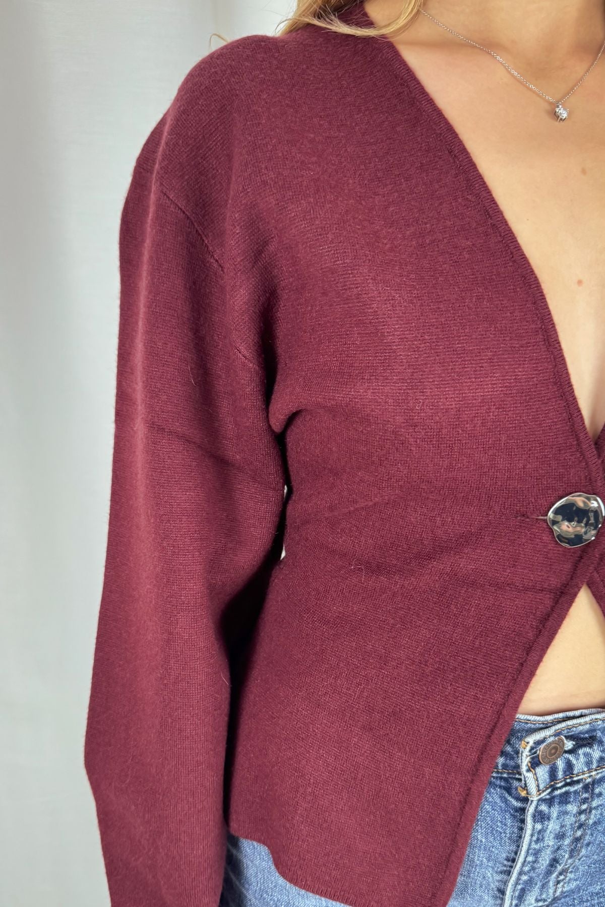 Shaped Strickcardigan - burgunder & creme