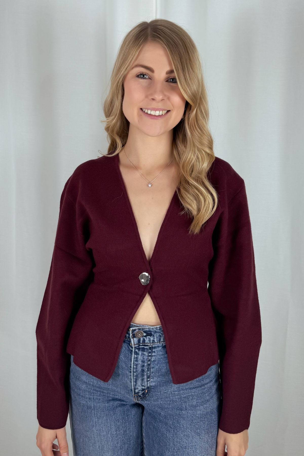 Shaped Strickcardigan - burgunder & creme