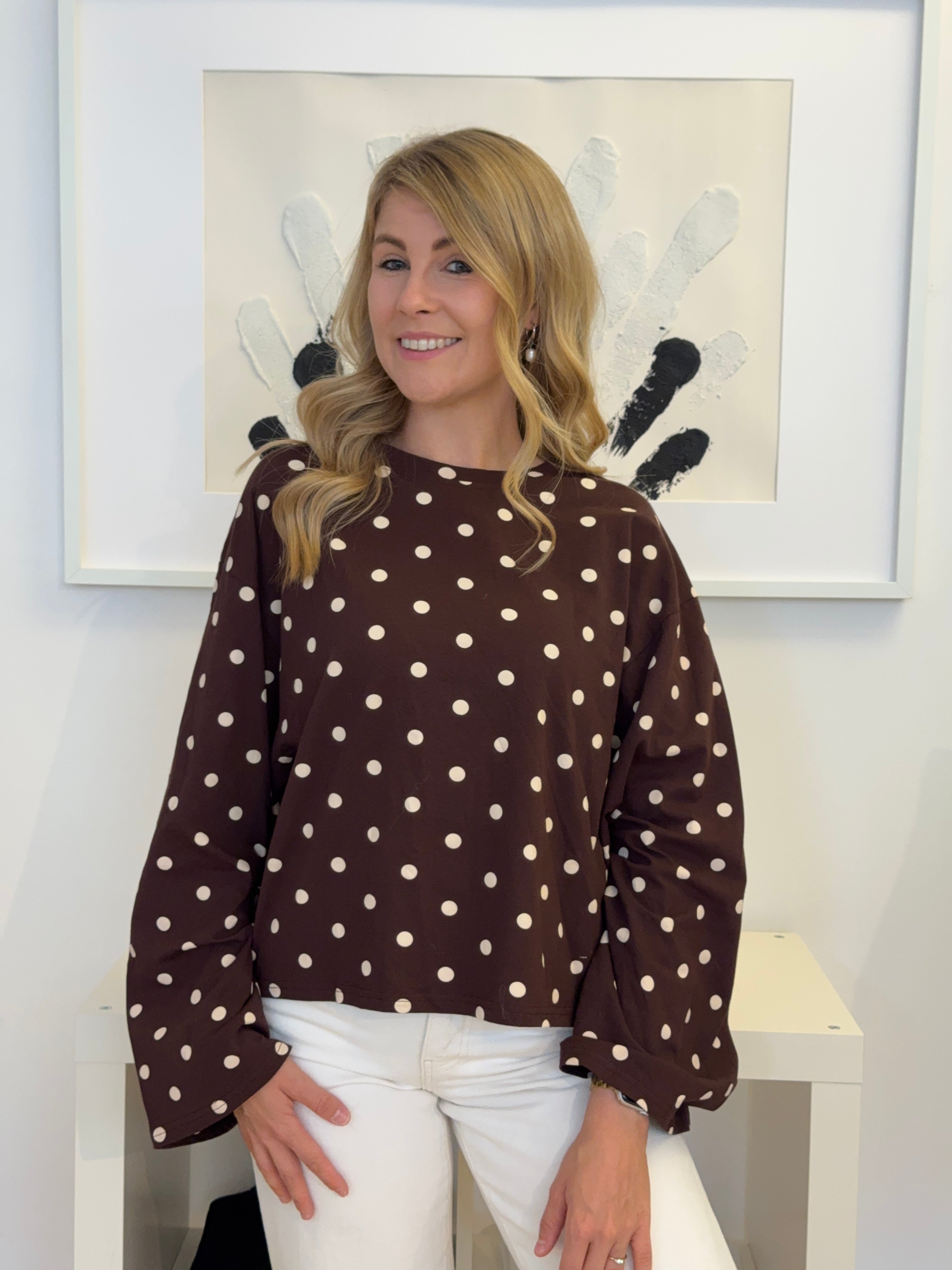 Longsleeve Oversized Polka Dots - braun