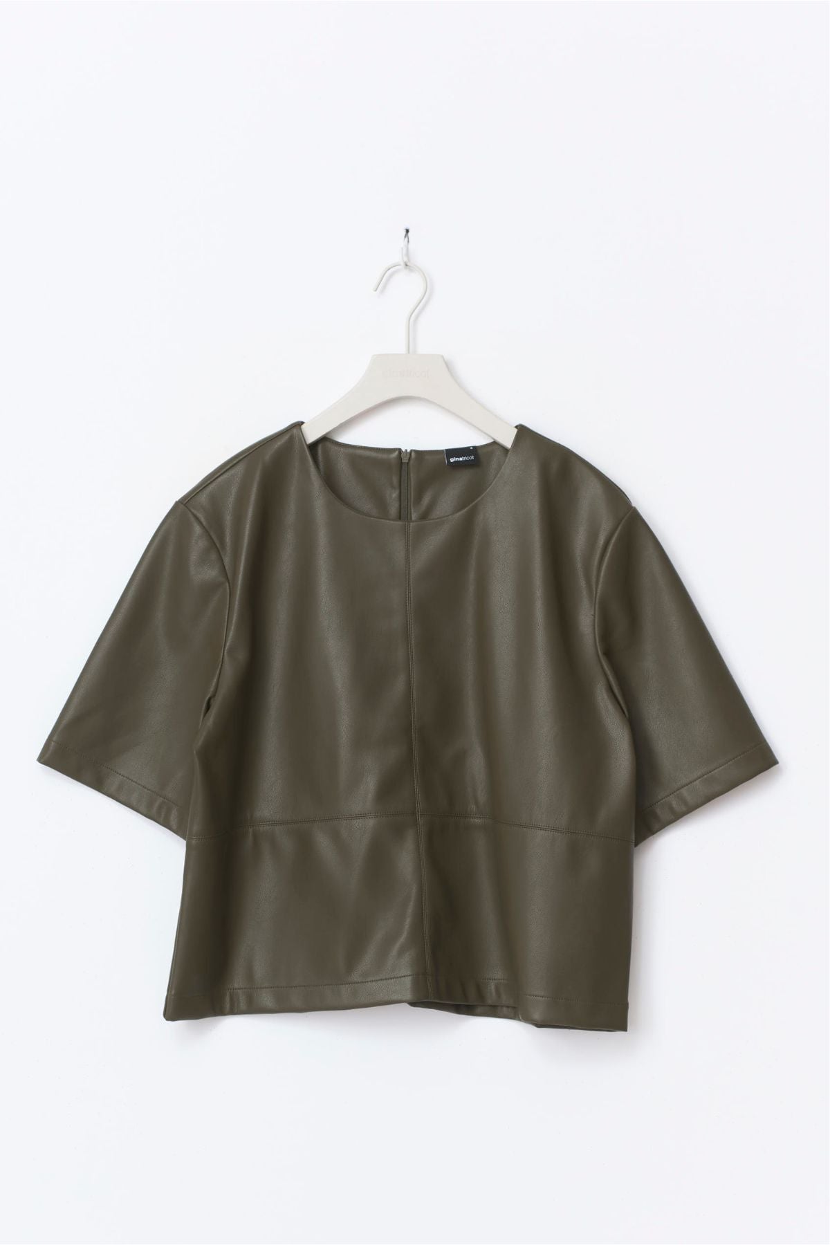 Boxy T-Shirt in Leder - khaki