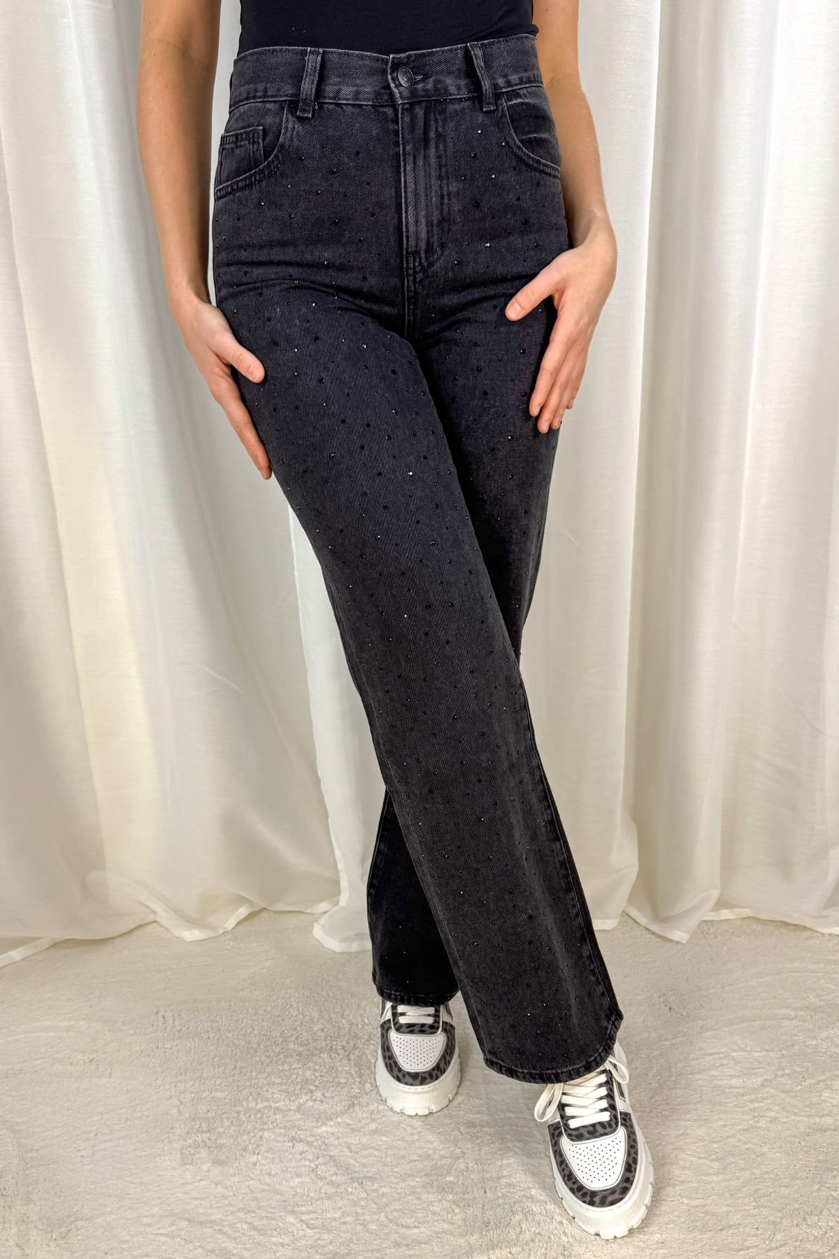 Jeans mit Strass - offblack