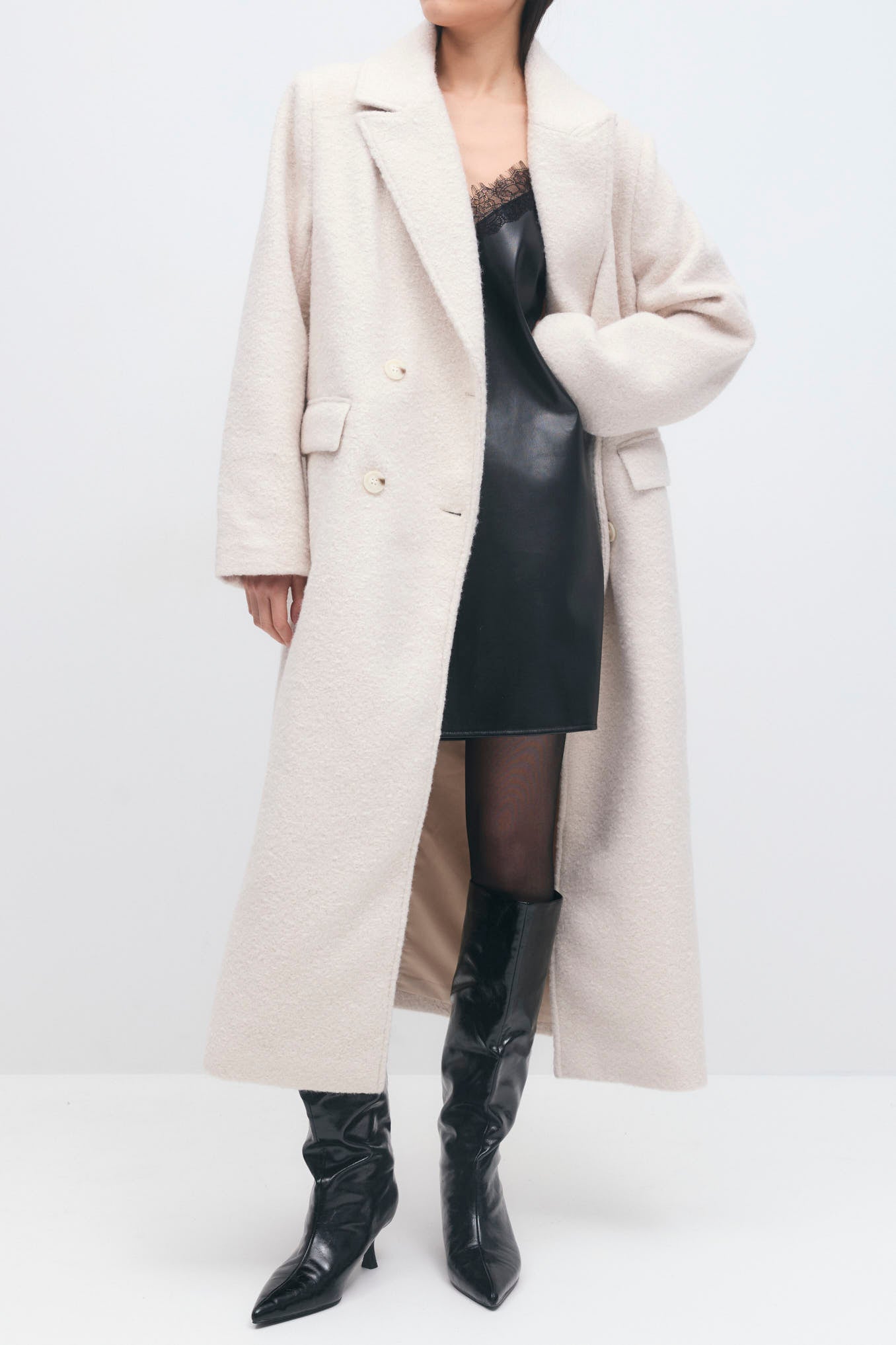 Langer Bouclé-Mantel - creme