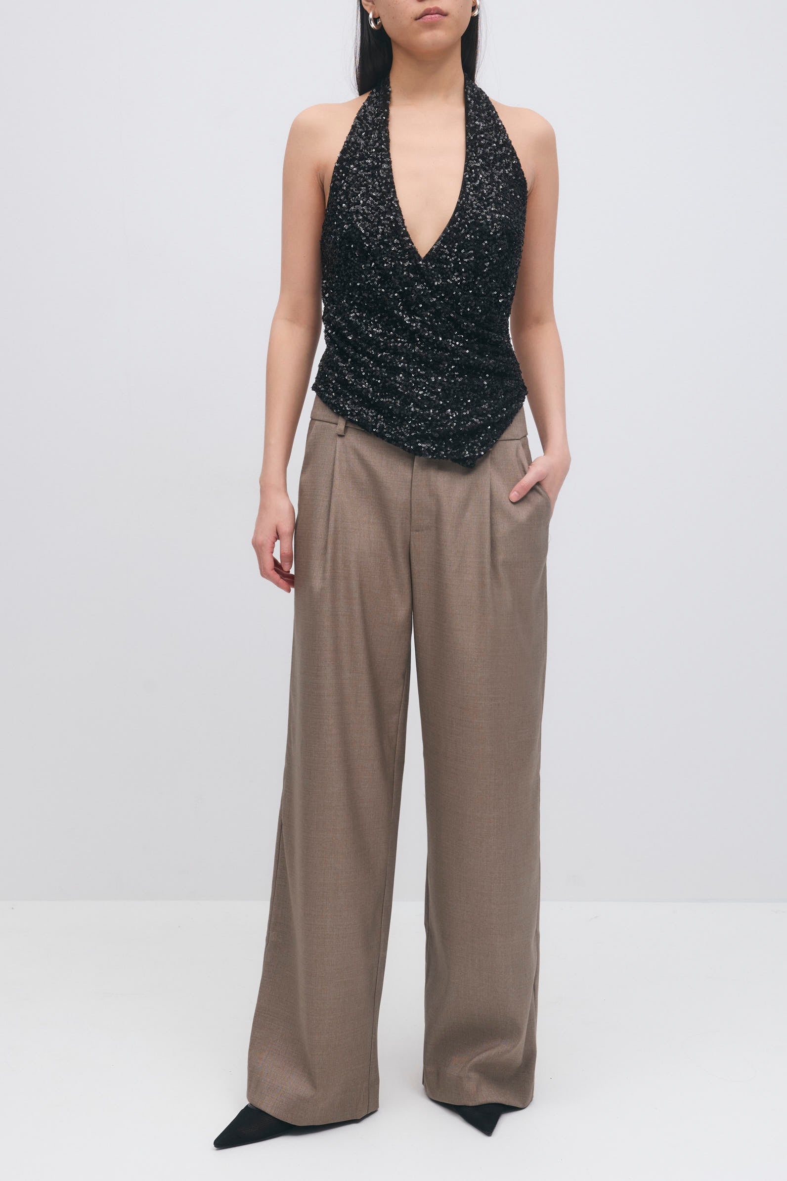 Stoffhose - weit - beige