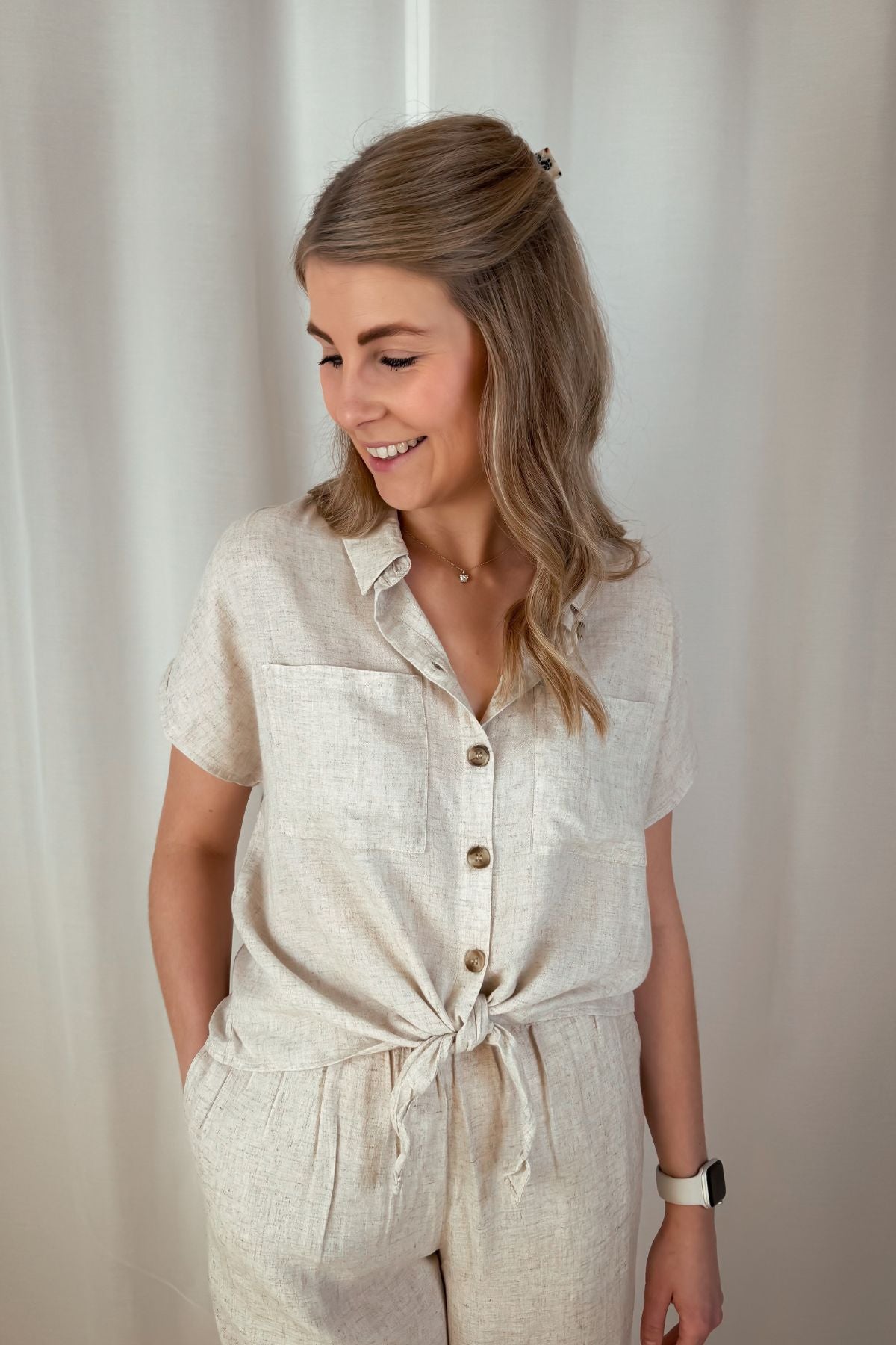 T-Shirt Pia mit Bindedetail - beige