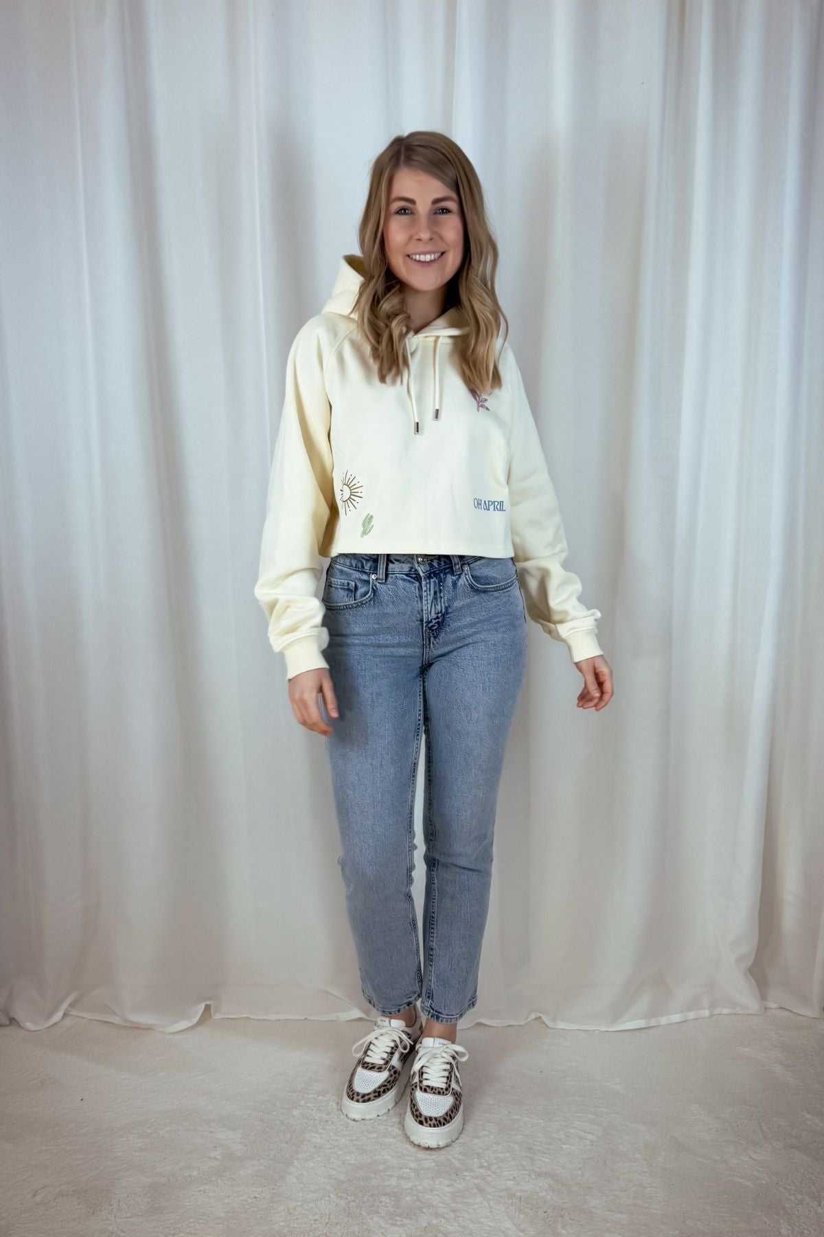Cropped Hoodie Scribble - beige