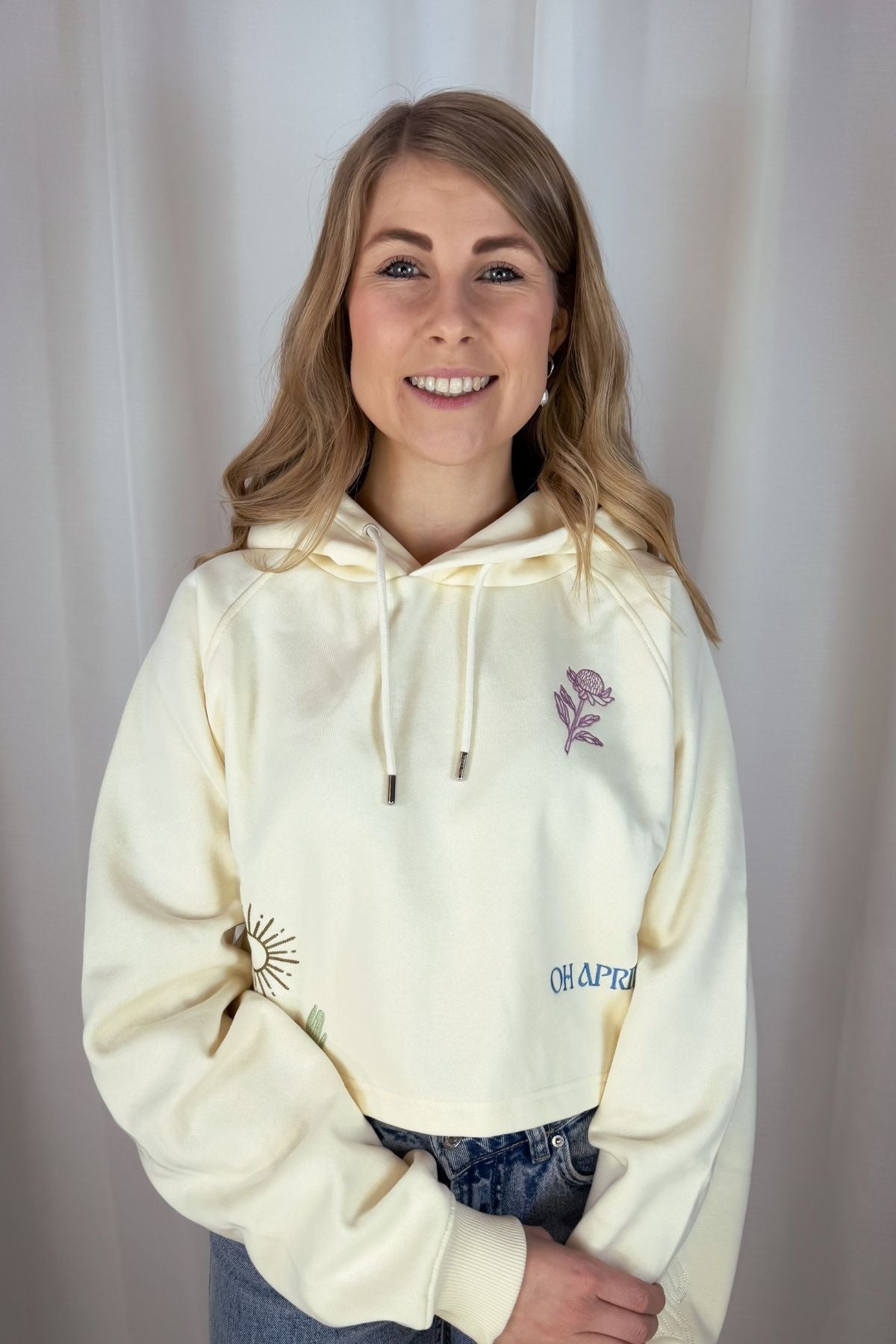 Cropped Hoodie Scribble - beige