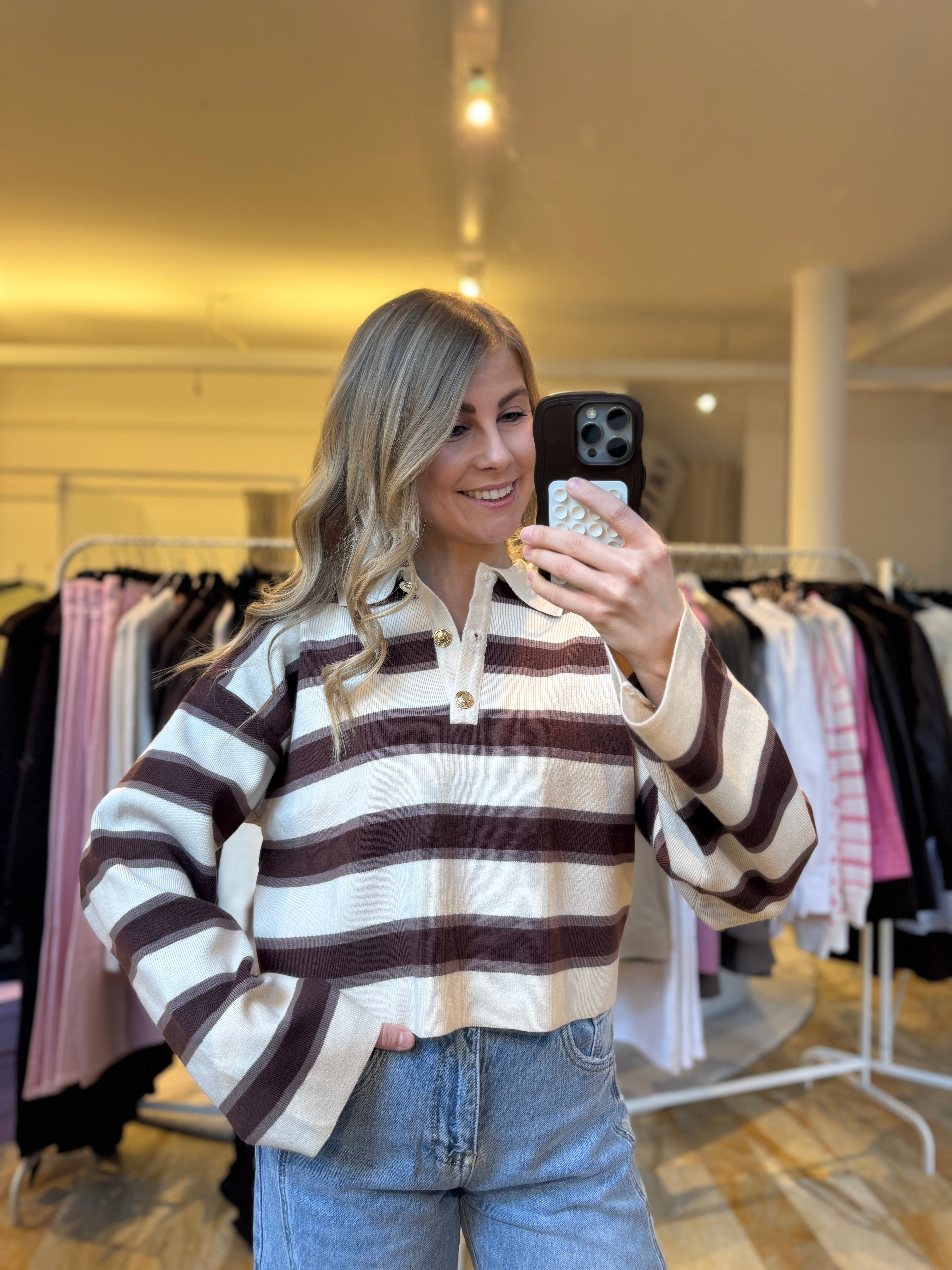 Poloshirt - braun beige gestreift