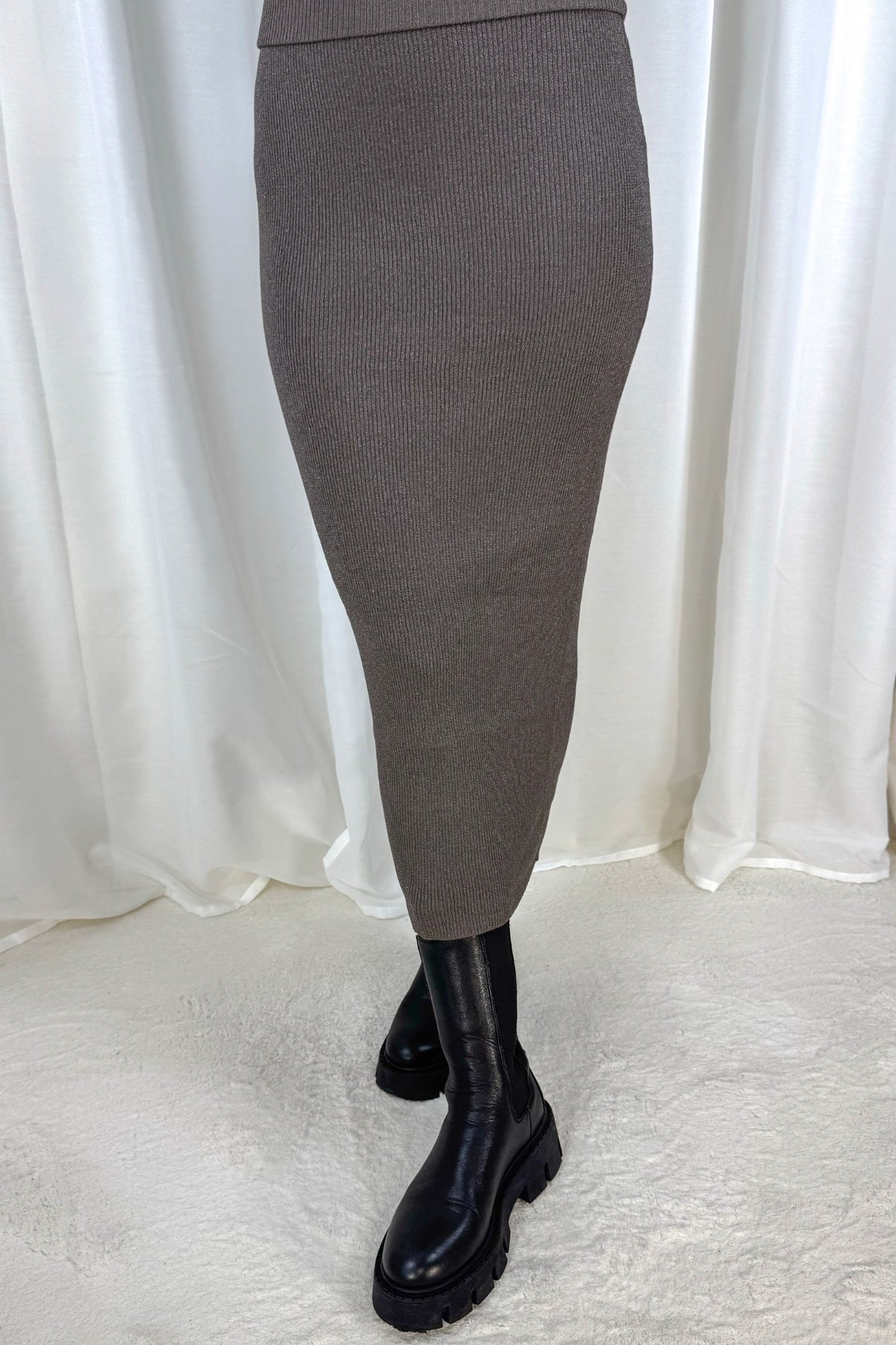 Knitted metallic Skirt - Strickrock - beige