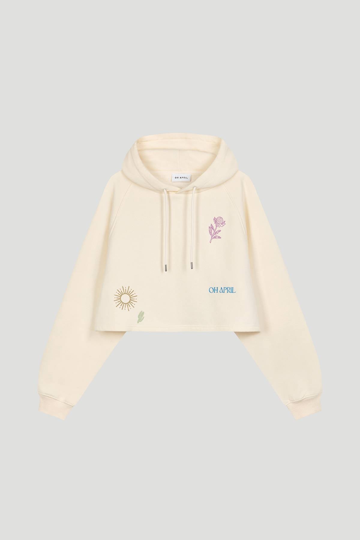 Cropped Hoodie Scribble - beige