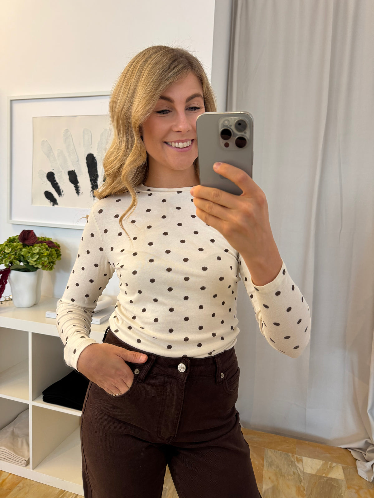 Longsleeve Polka Dots - creme/braun
