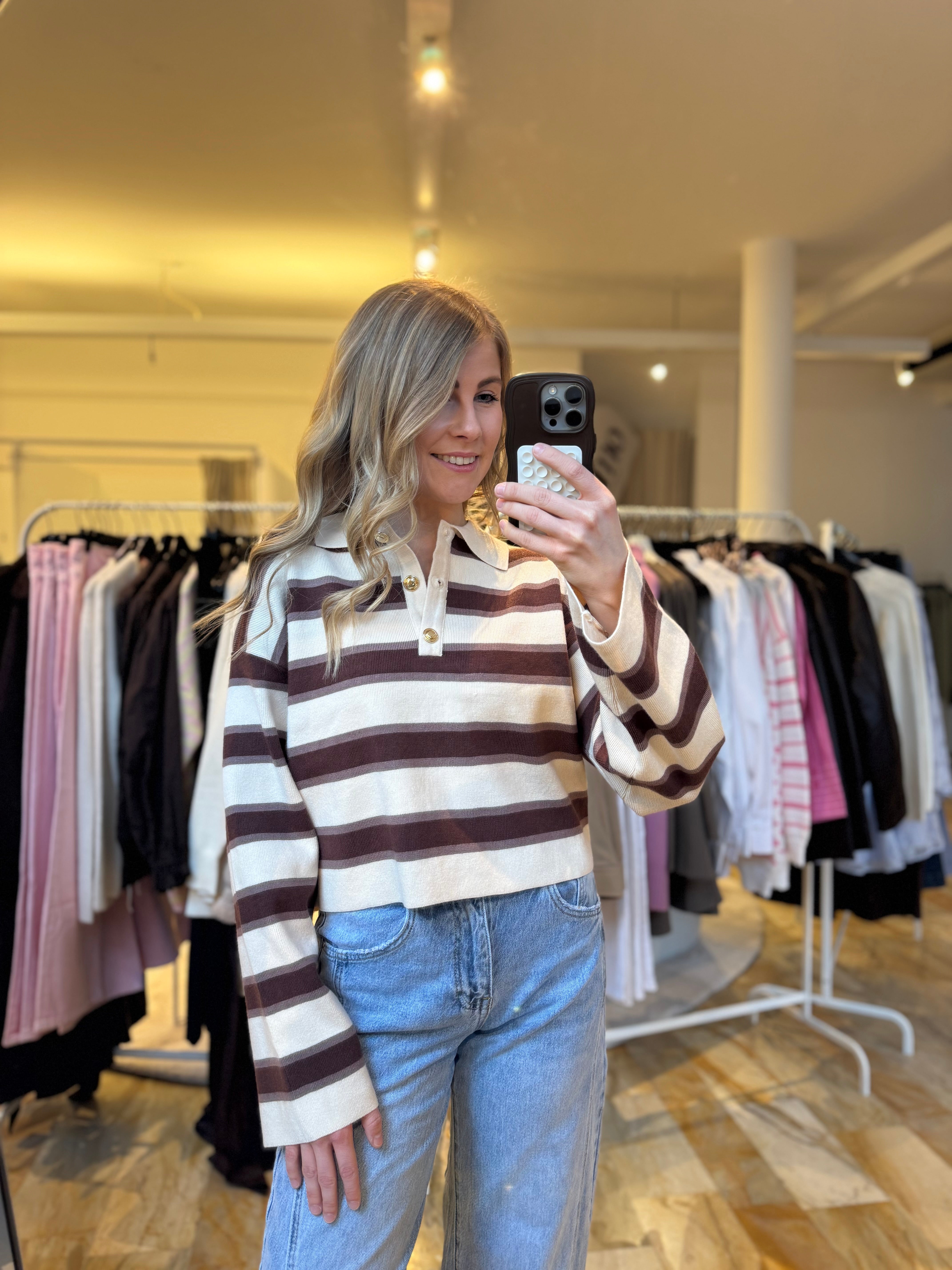 Poloshirt - braun beige gestreift