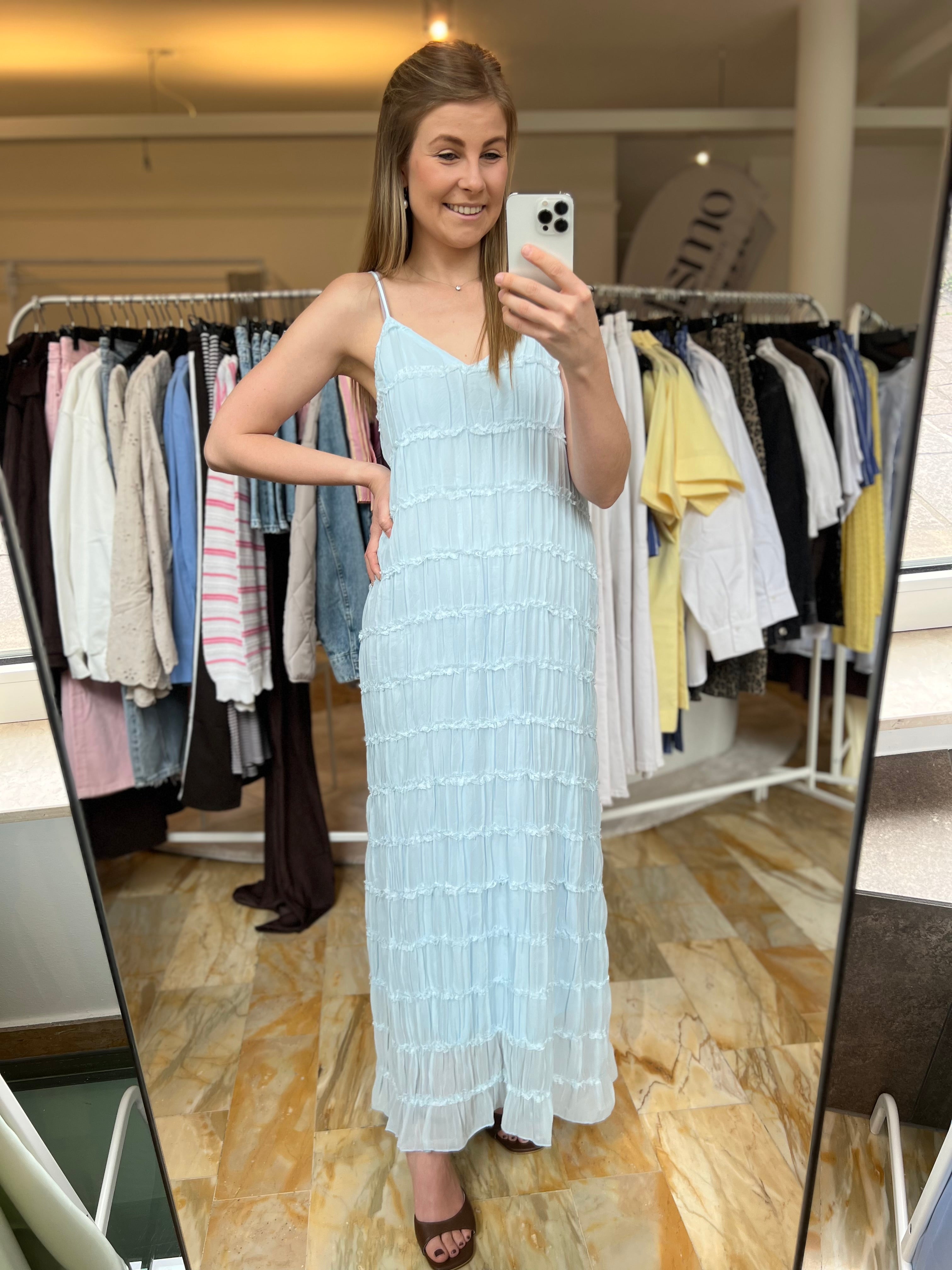 Kleid mit Raffel-Plissee - hellblau