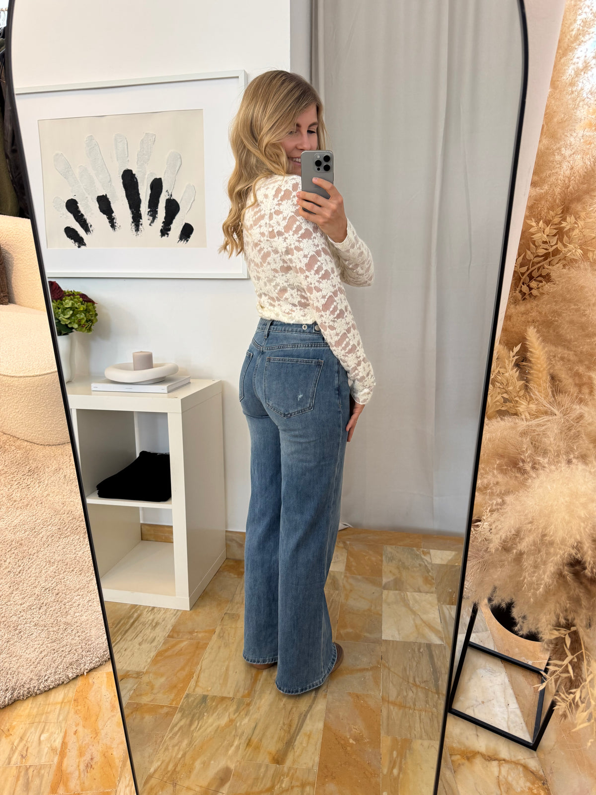 Jeans Flared Hoher Bund - blau