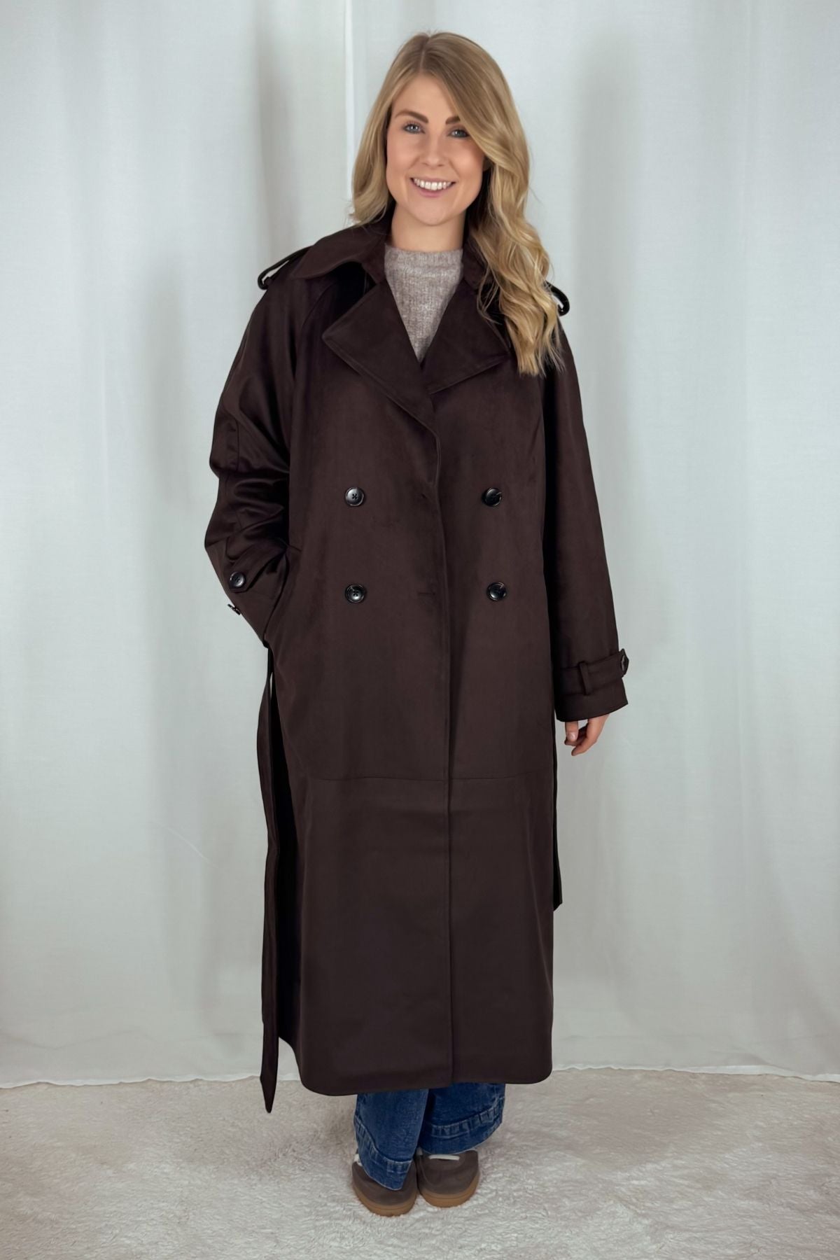 Trenchcoat - Suede - dunkelbraun