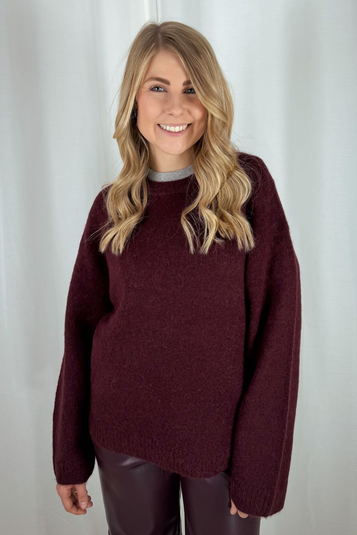 Strickpullover mit Rundhals - burgunder