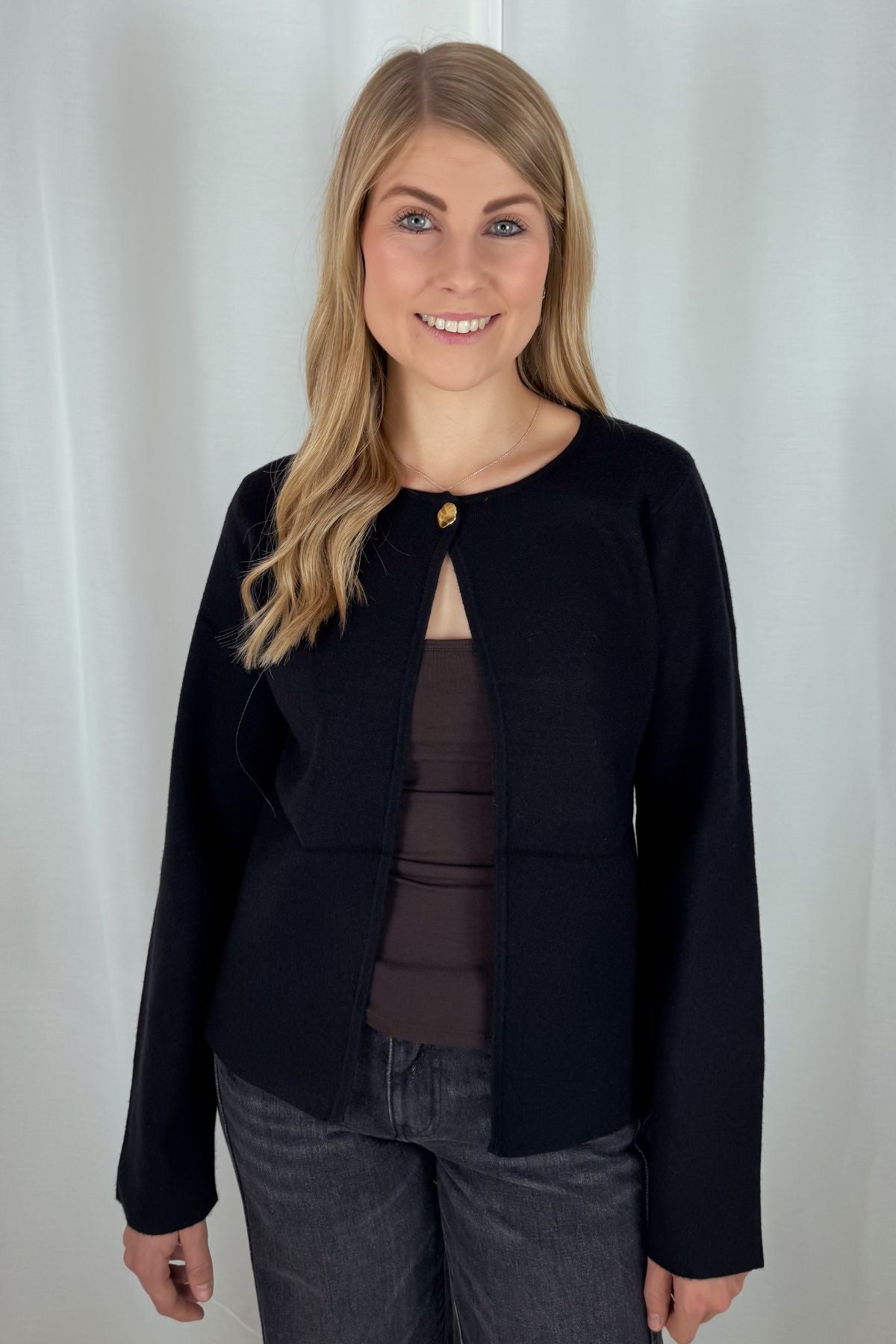 One Button Strickcardigan - schwarz