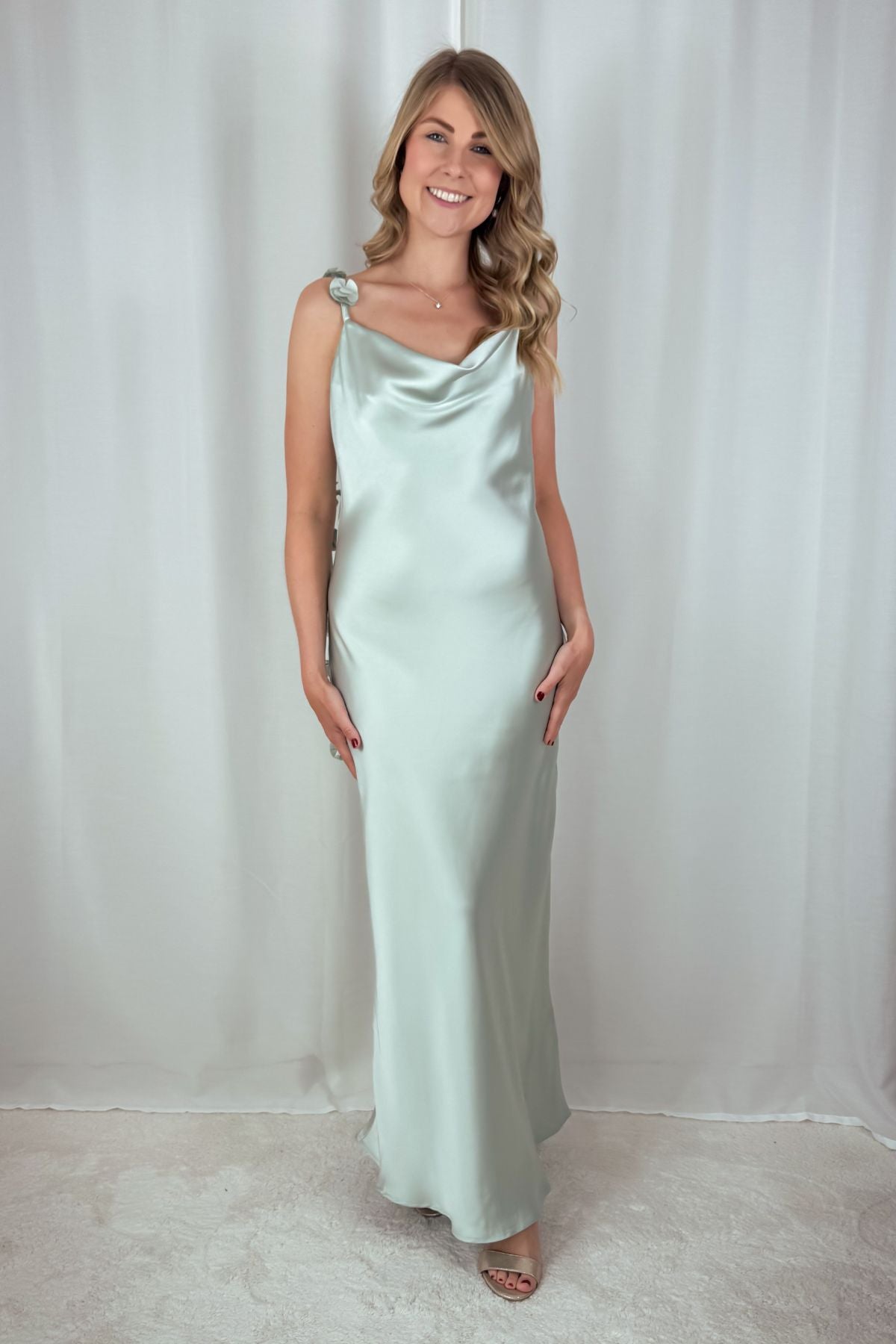 Kleid mit Wasserfallausschnitt - mintgrün
