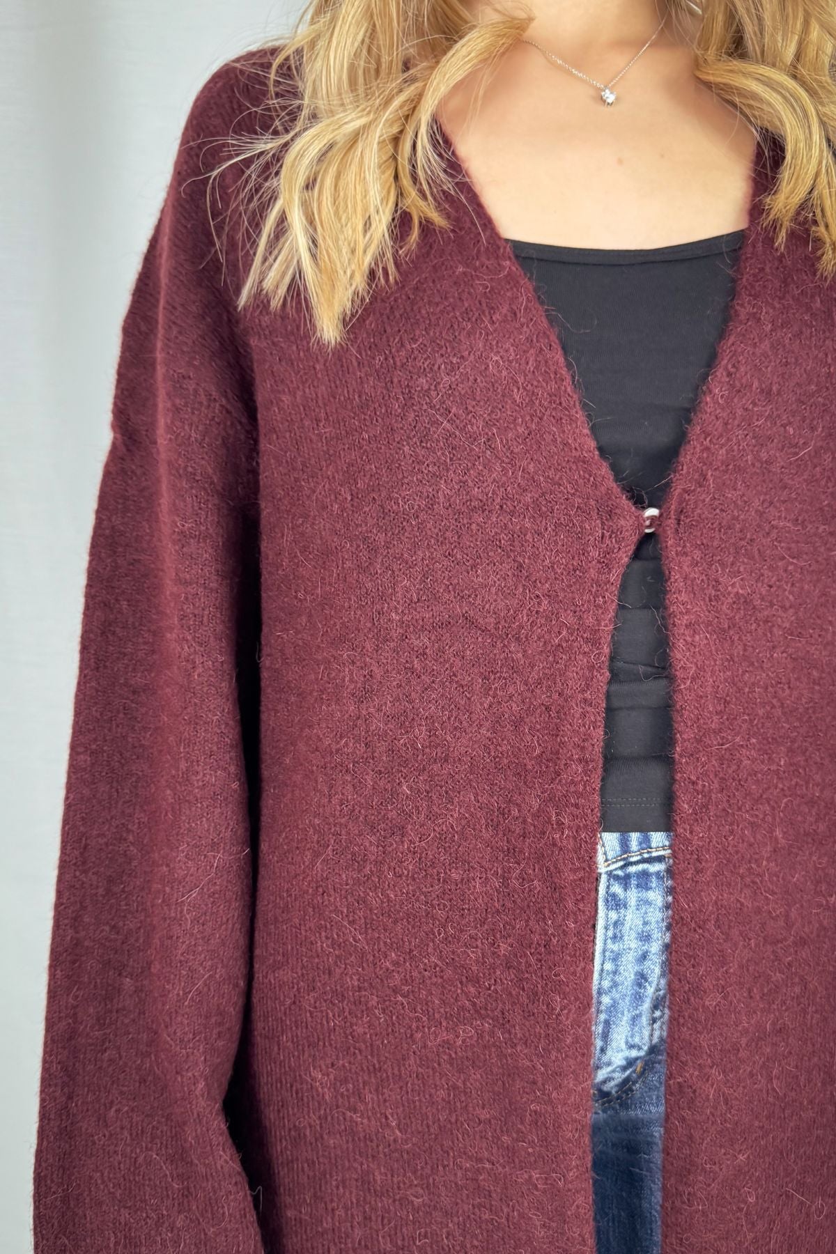 Langer Strickcardigan - burgunder