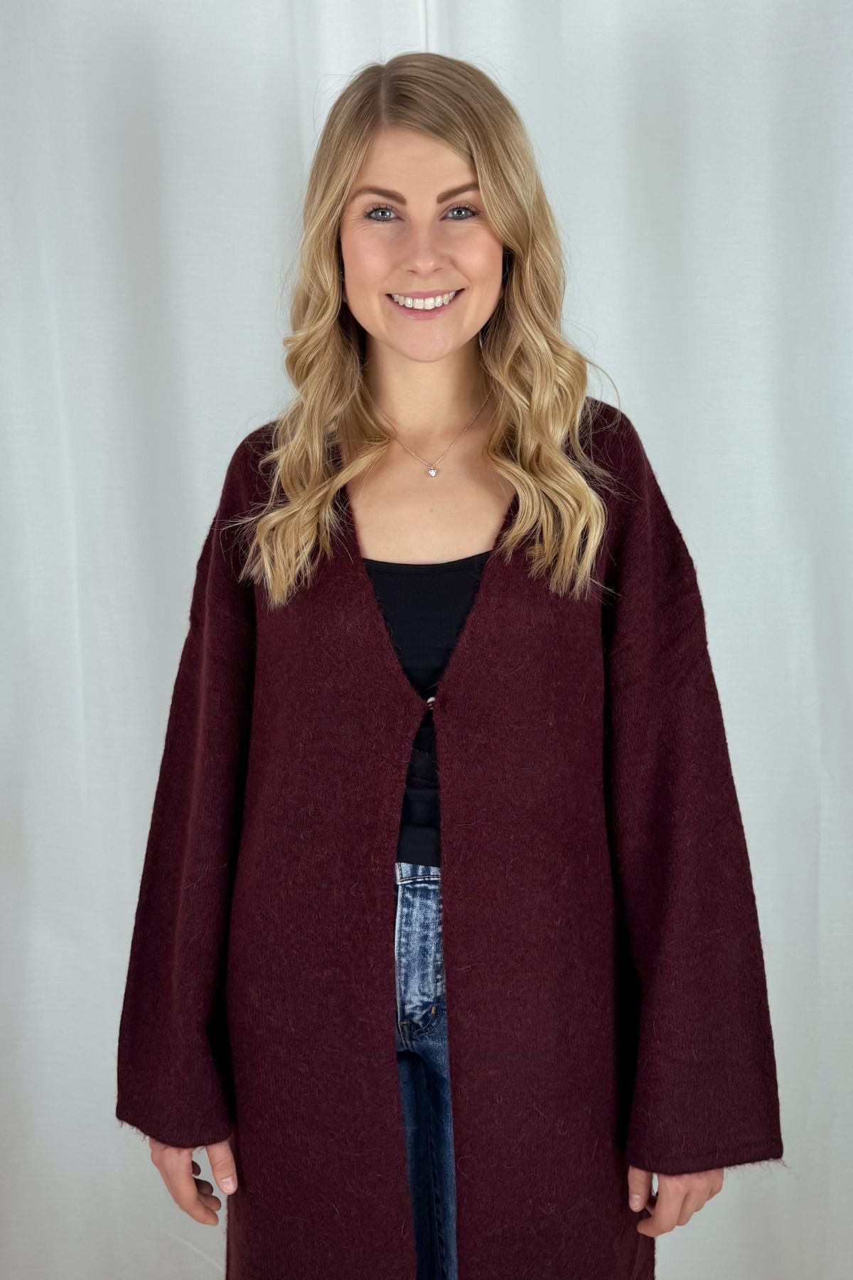 Langer Strickcardigan - burgunder