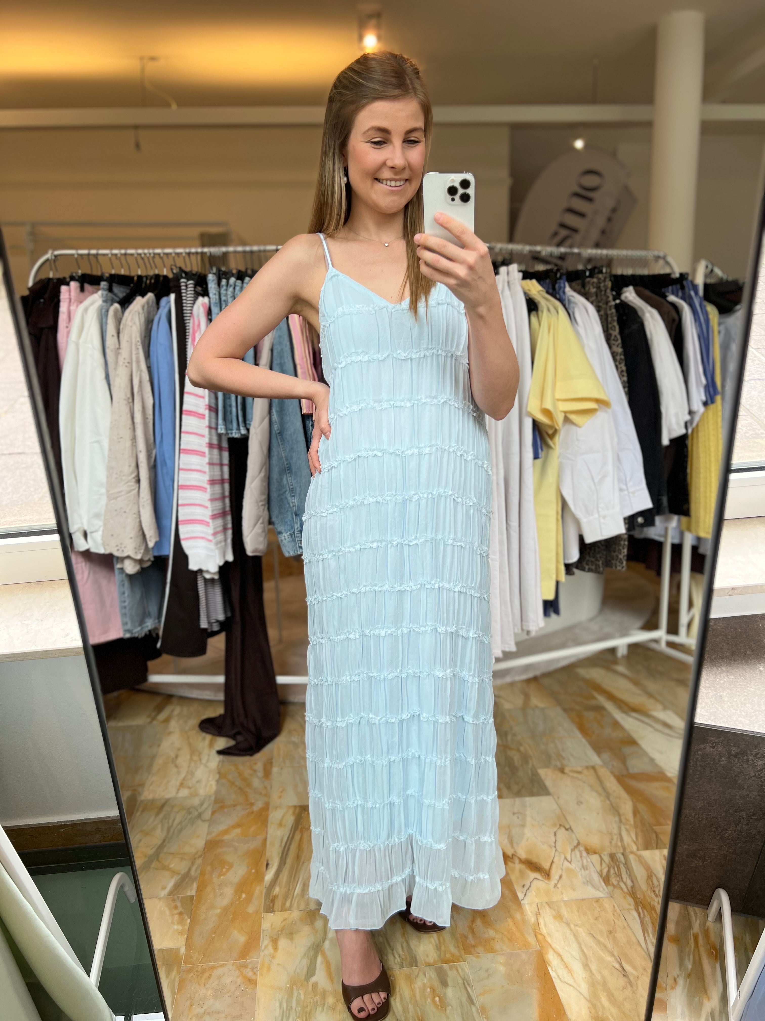 Kleid mit Raffel-Plissee - hellblau
