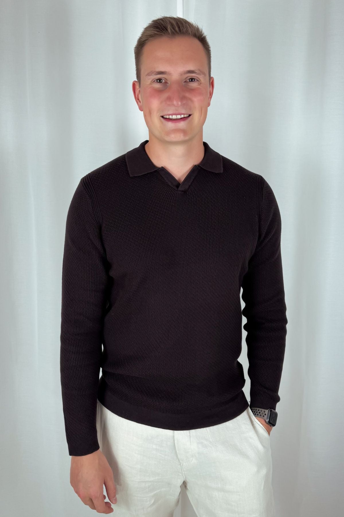 Longsleeve Polo Kostas - dunkelbraun