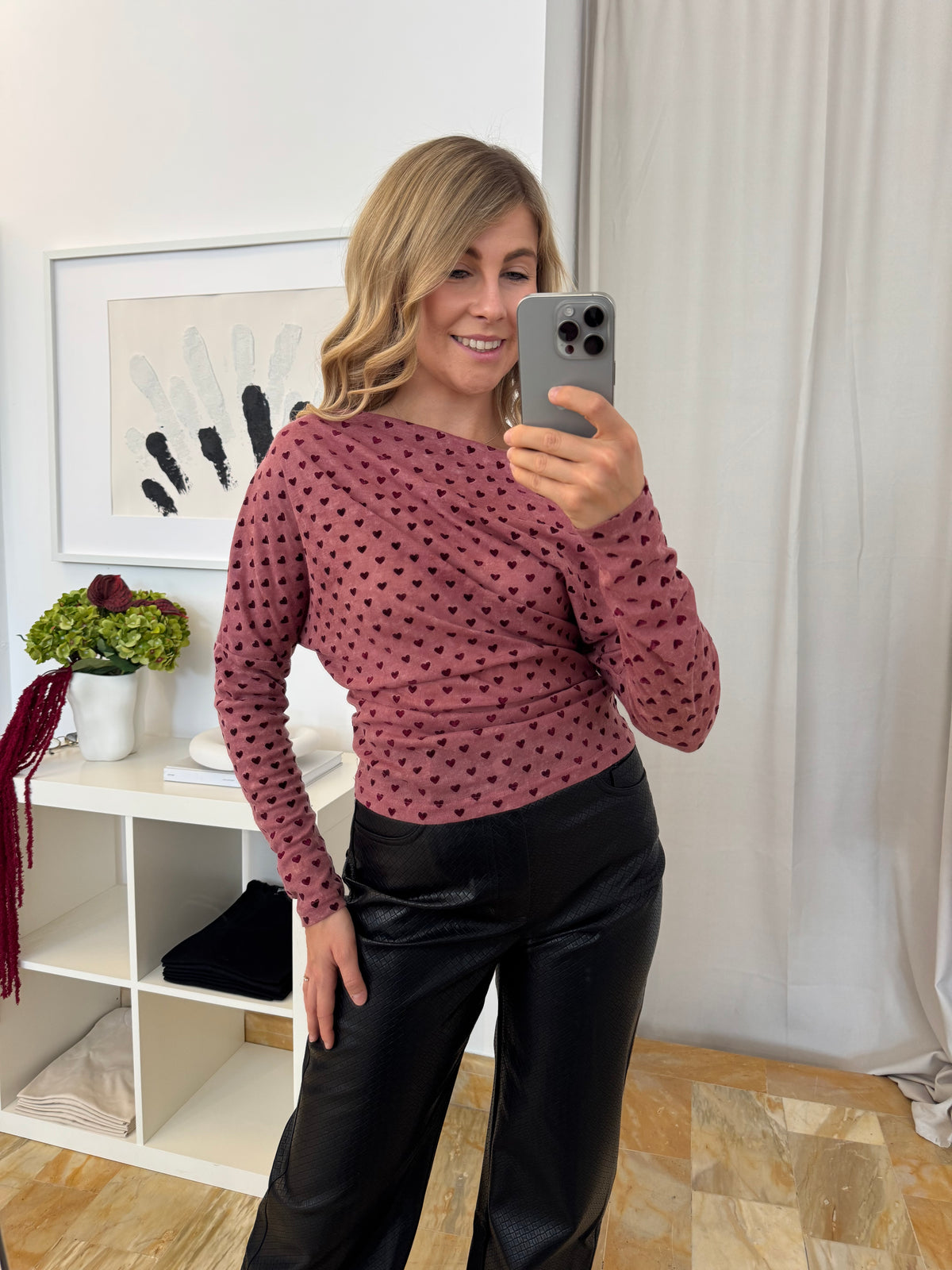 Longsleeve mit Herzen - burgunder