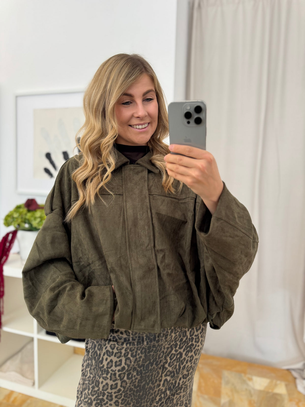 Suede Wildlederjacke Oversize - khaki