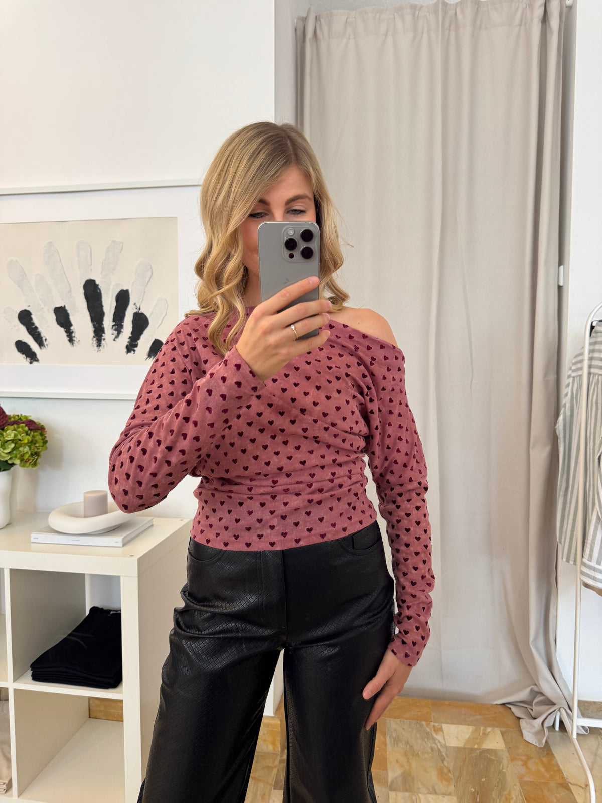 Longsleeve mit Herzen - burgunder