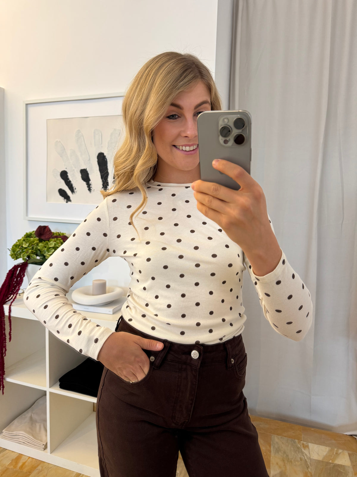 Longsleeve Polka Dots - creme/braun