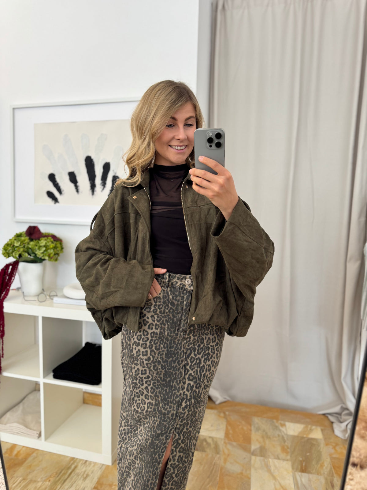 Suede Wildlederjacke Oversize - khaki