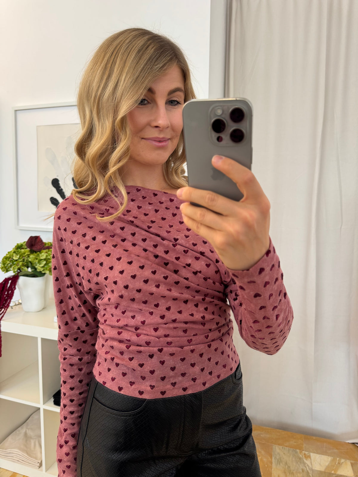 Longsleeve mit Herzen - burgunder