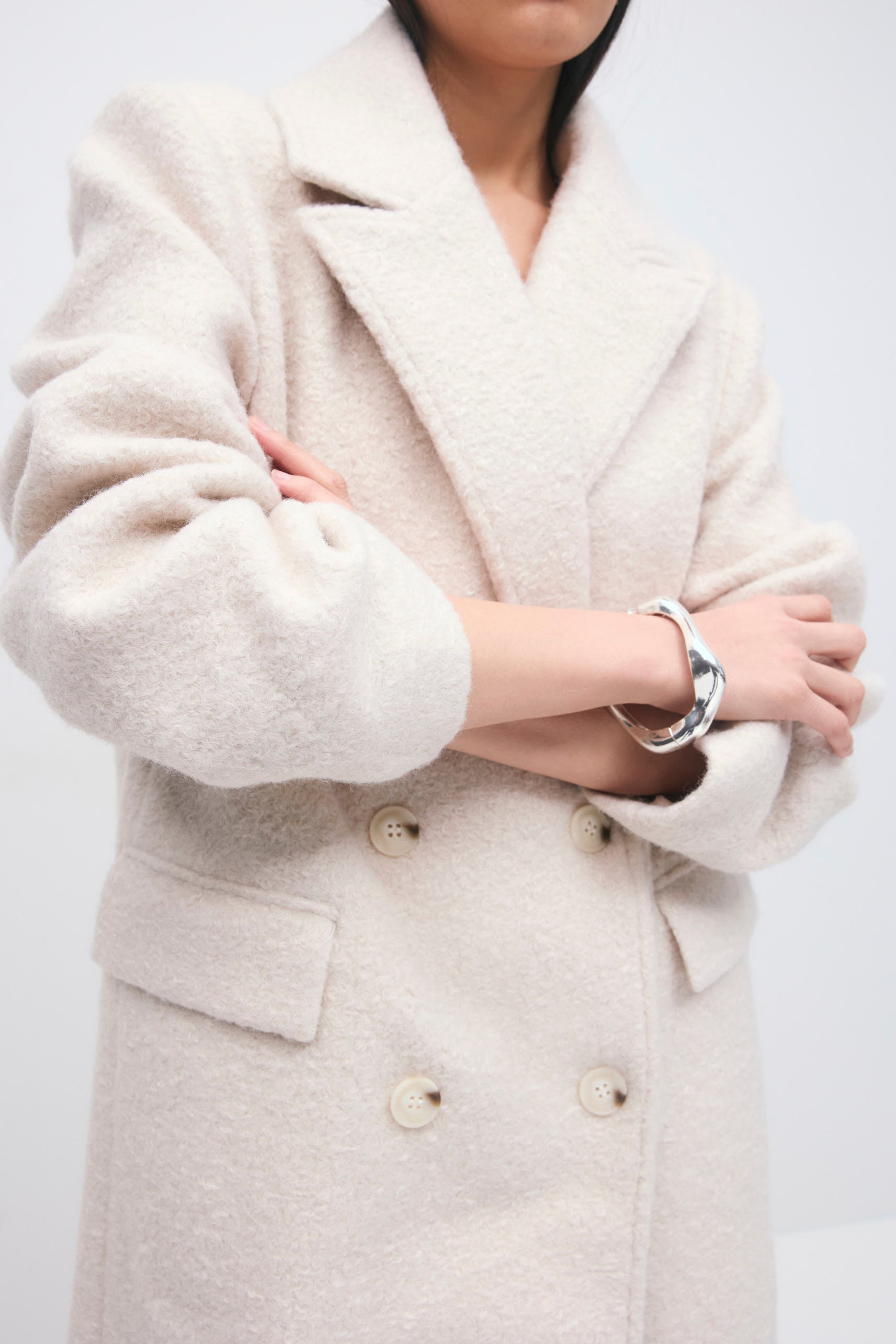 Langer Bouclé-Mantel - creme