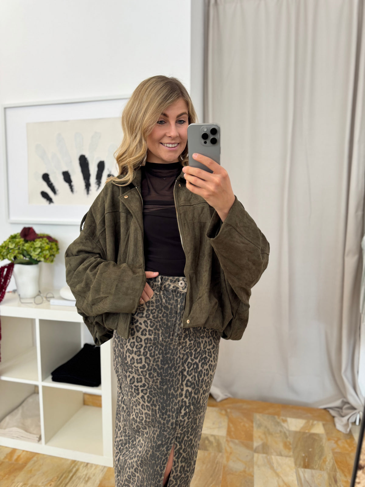 Suede Wildlederjacke Oversize - khaki