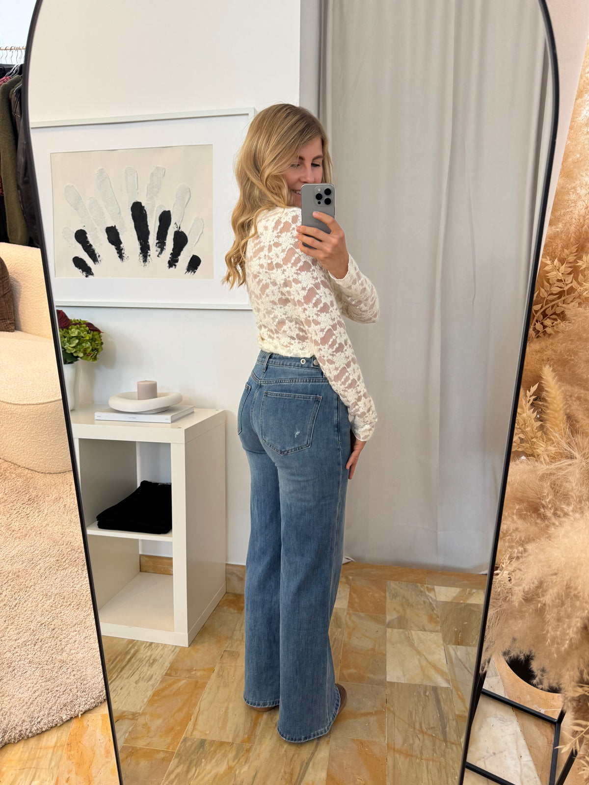 Jeans Flared Hoher Bund - blau