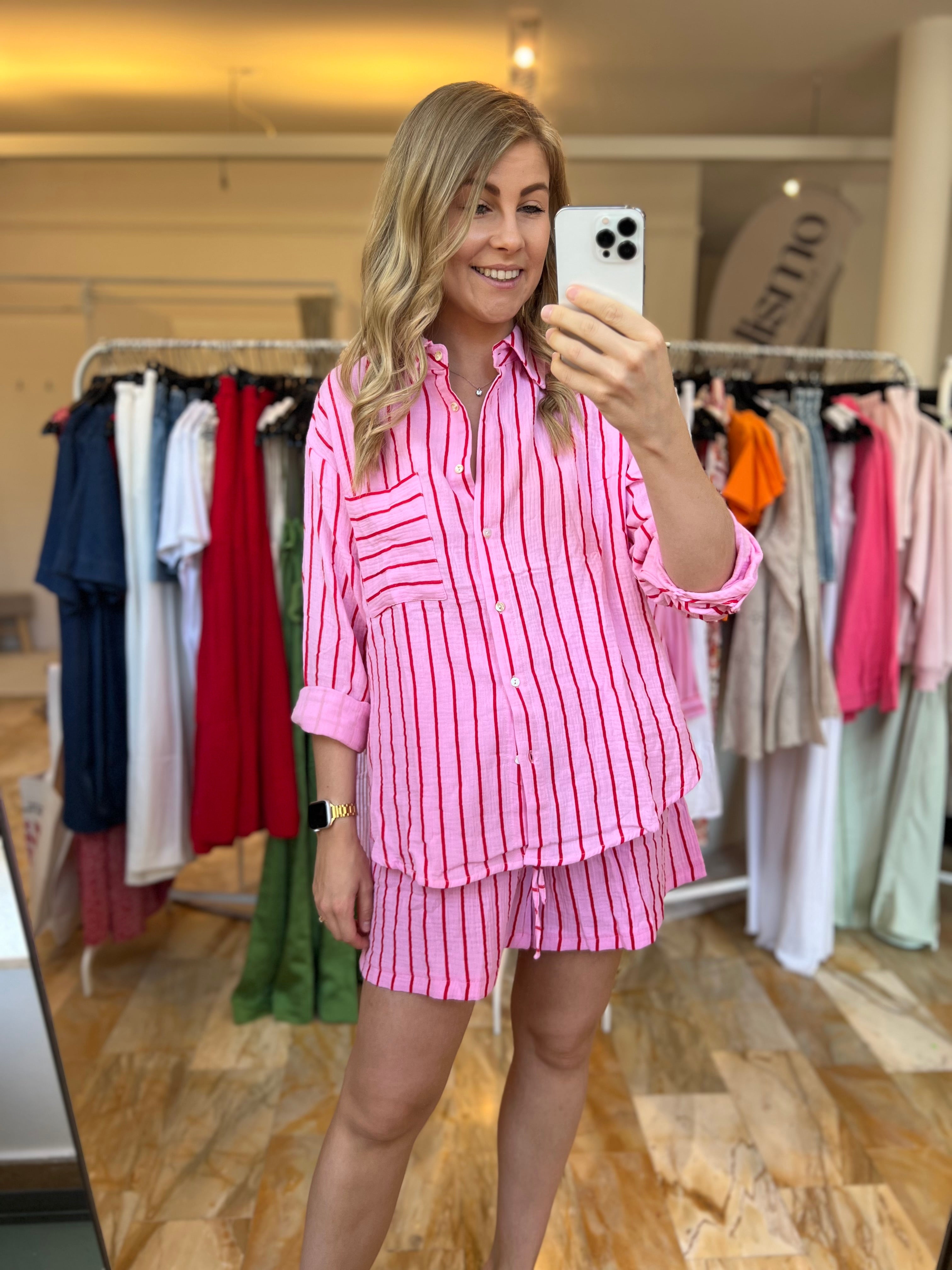 Musselinhemd Stripes - rosa/rot