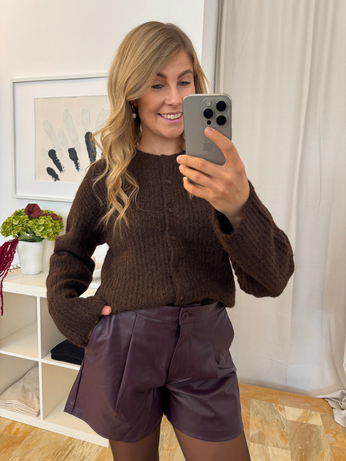 Kunstleder Shorts Silvia - aubergine