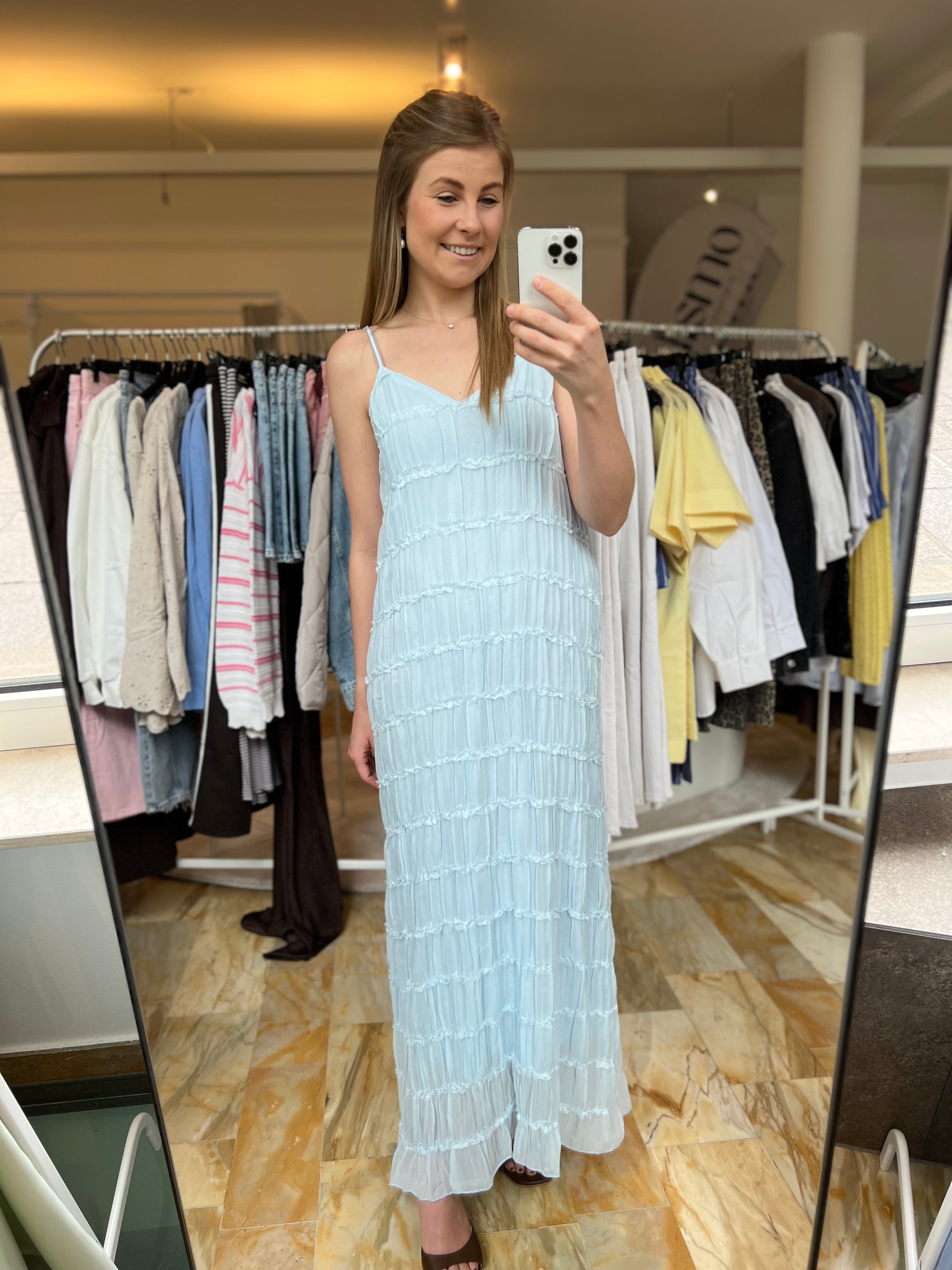 Kleid mit Raffel-Plissee - hellblau