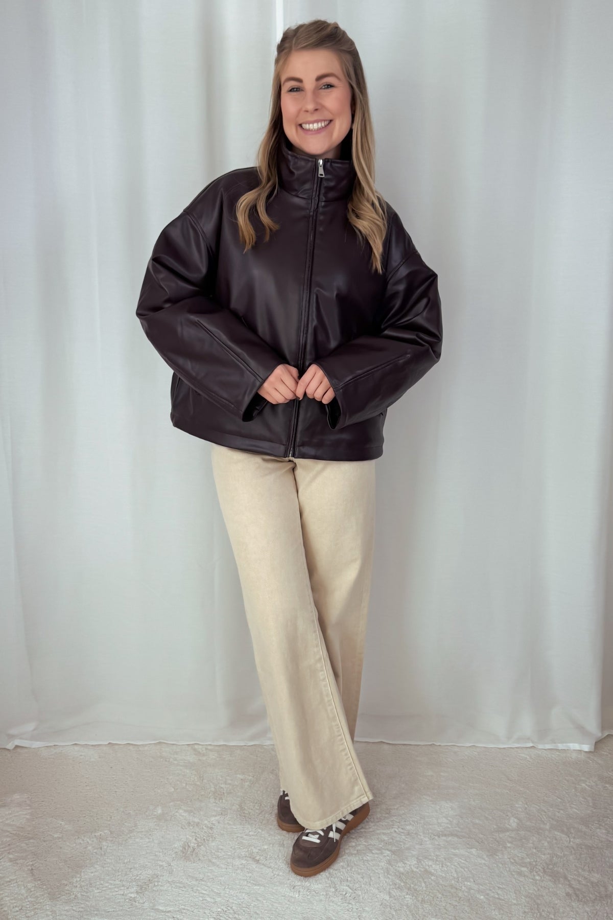 Lederbomberjacke Paisley - schokobraun