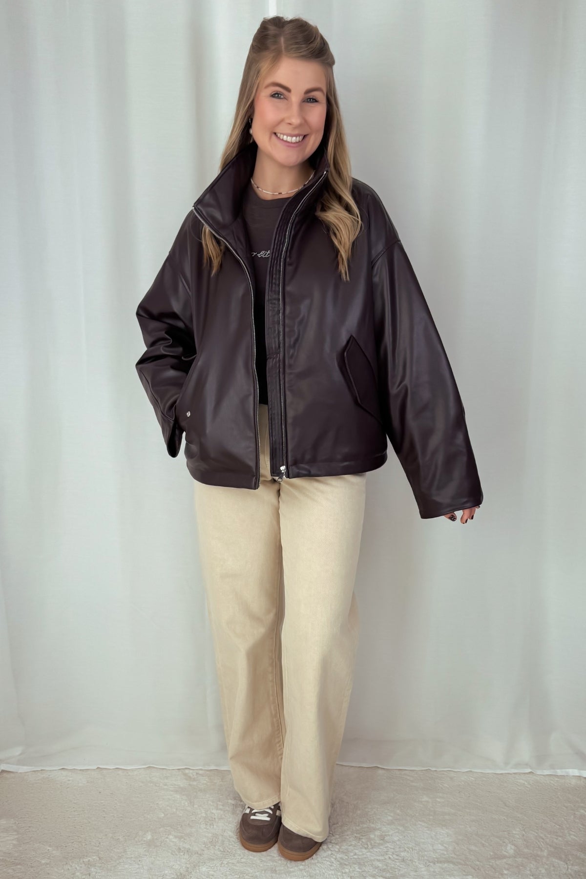 Lederbomberjacke Paisley - schokobraun